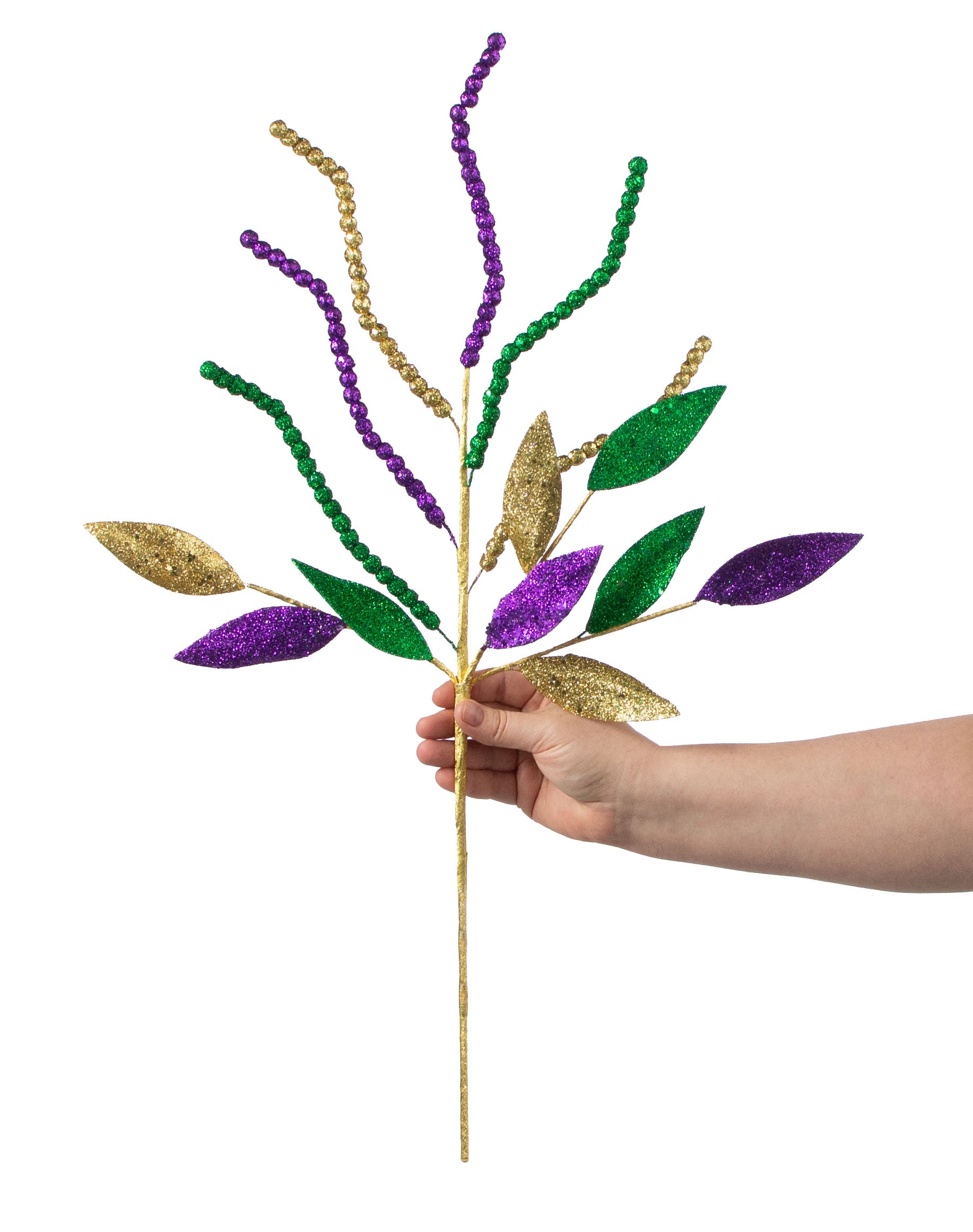 26" Glitter Bead Leaf Spray: Mardi Gras detail photo 3