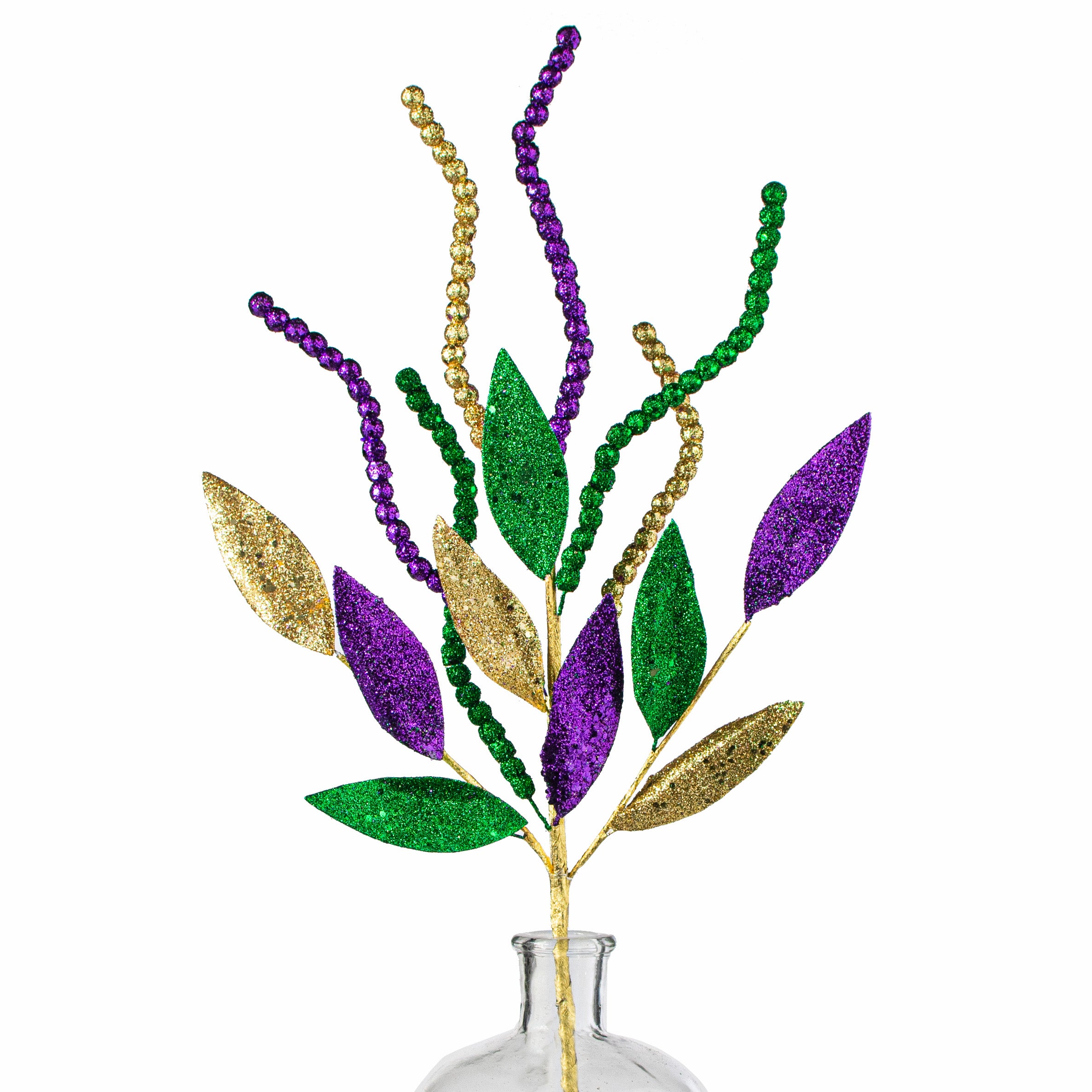26" Glitter Bead Leaf Spray: Mardi Gras Item Number: HG3116