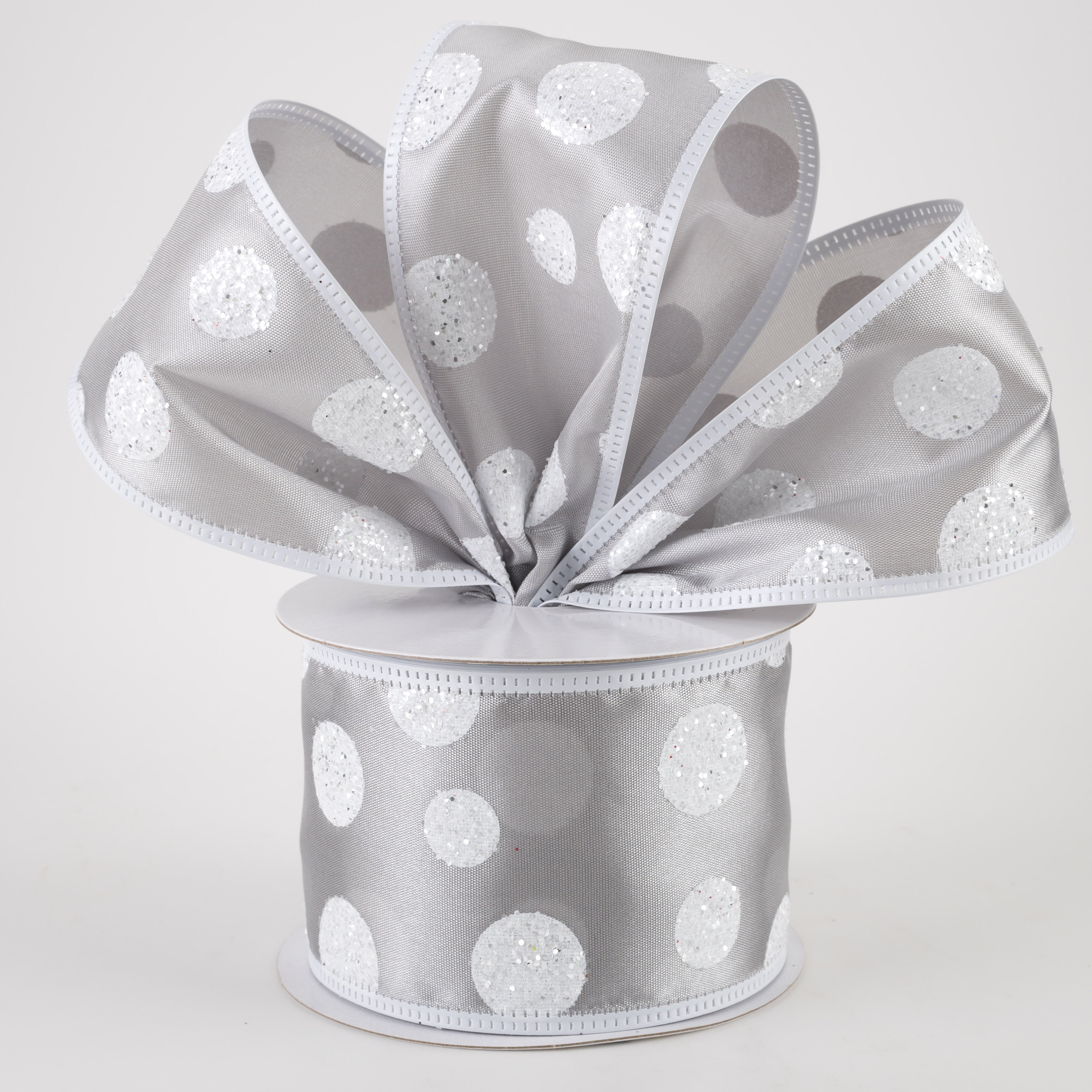 2.5" Glitter Big White Dots Ribbon: Grey (10 Yards) Lifestyle Photo