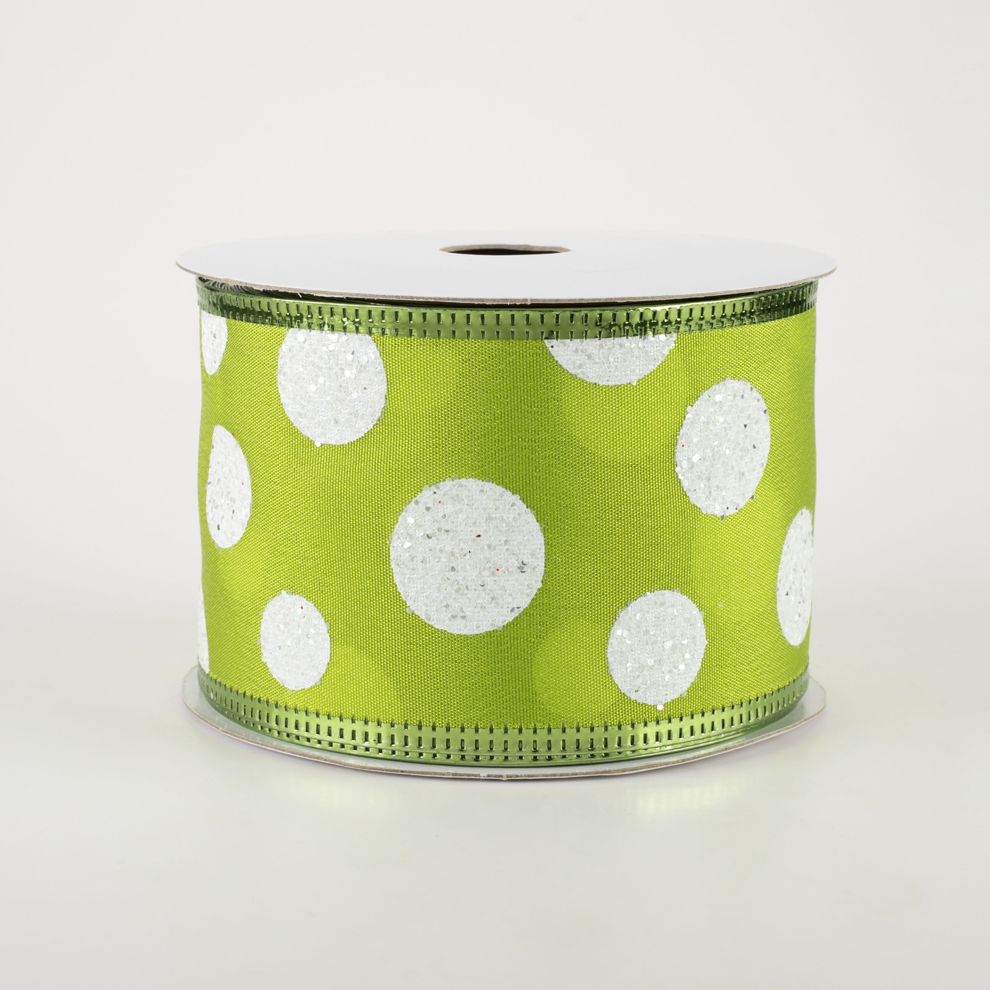 2.5" Glitter Big White Dots Ribbon: Kiwi (10 Yards) Item Number: 75104-40-29
