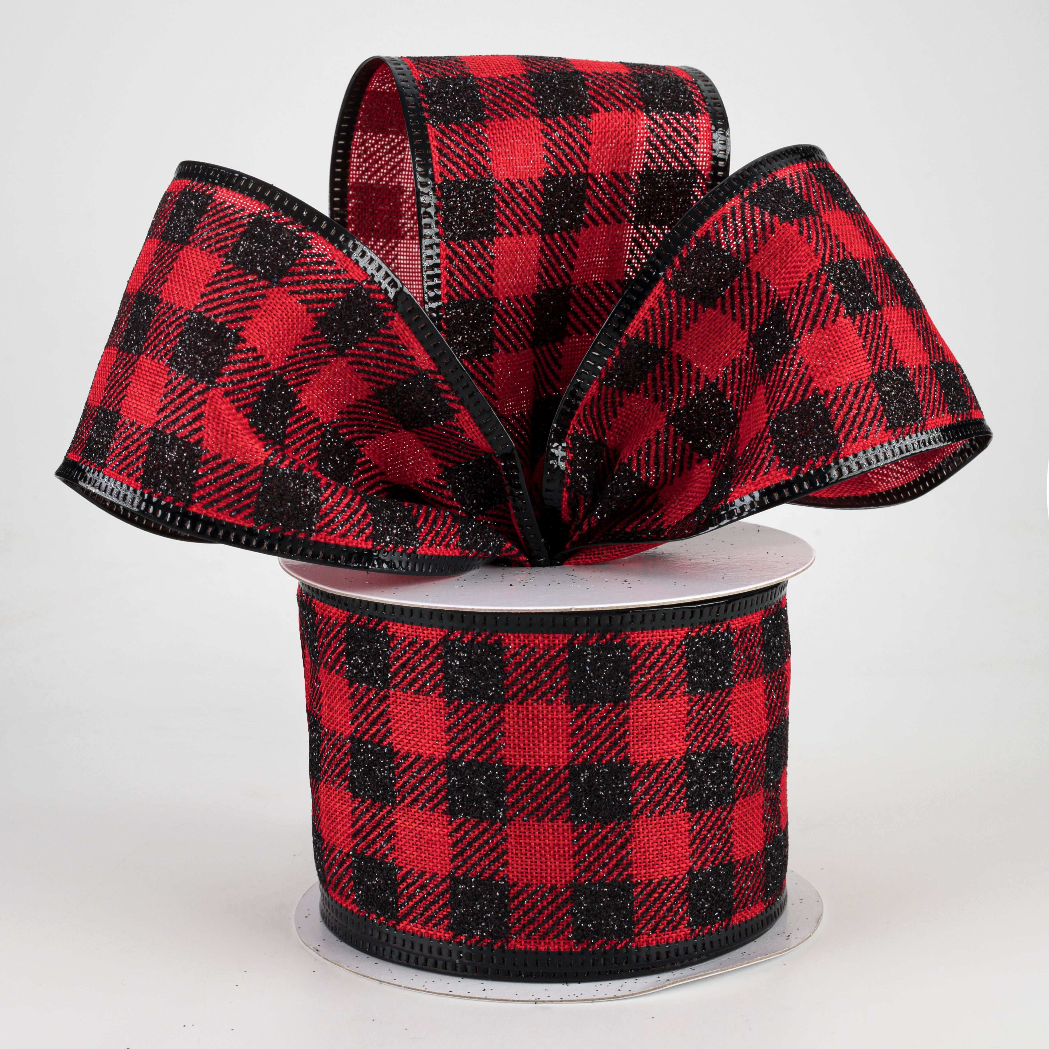 2.5" Glitter Buffalo Plaid Ribbon: Red & Black (10 Yards) Lifestyle Photo