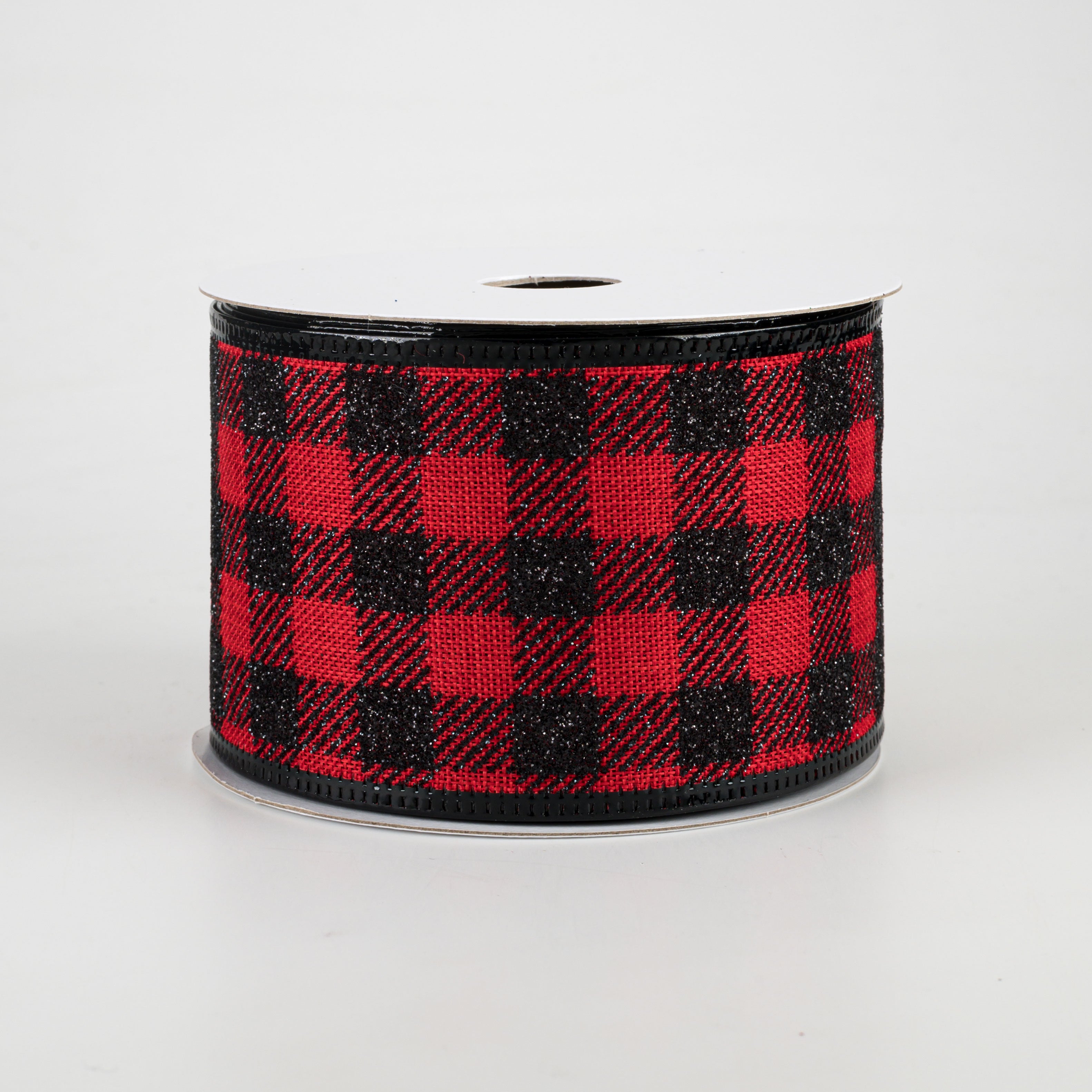 2.5" Glitter Buffalo Plaid Ribbon: Red & Black (10 Yards) Item Number: 75022-40-12