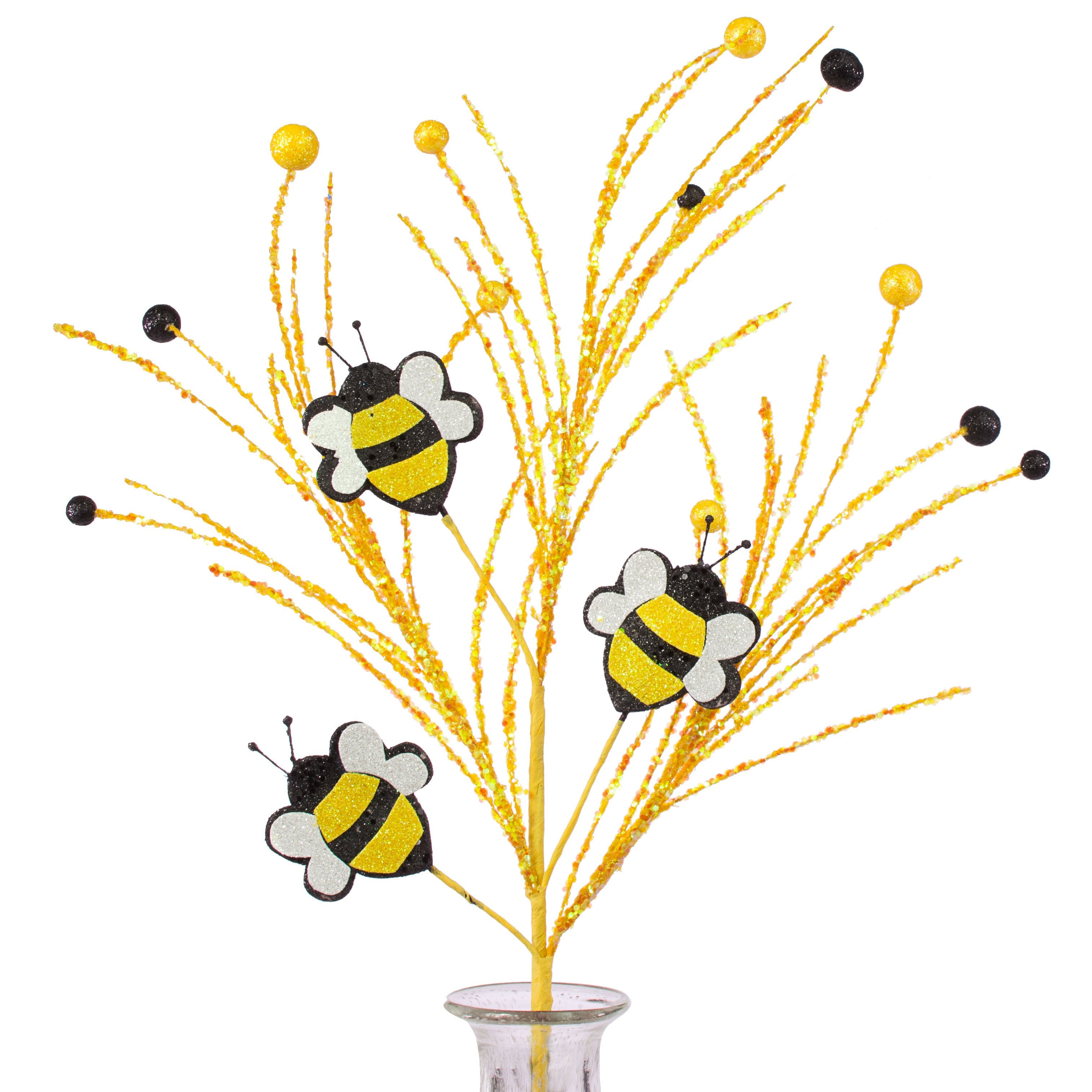 28" Glitter Bumble Bee Ball Spray: Yellow, Black & White Item Number: MN0010