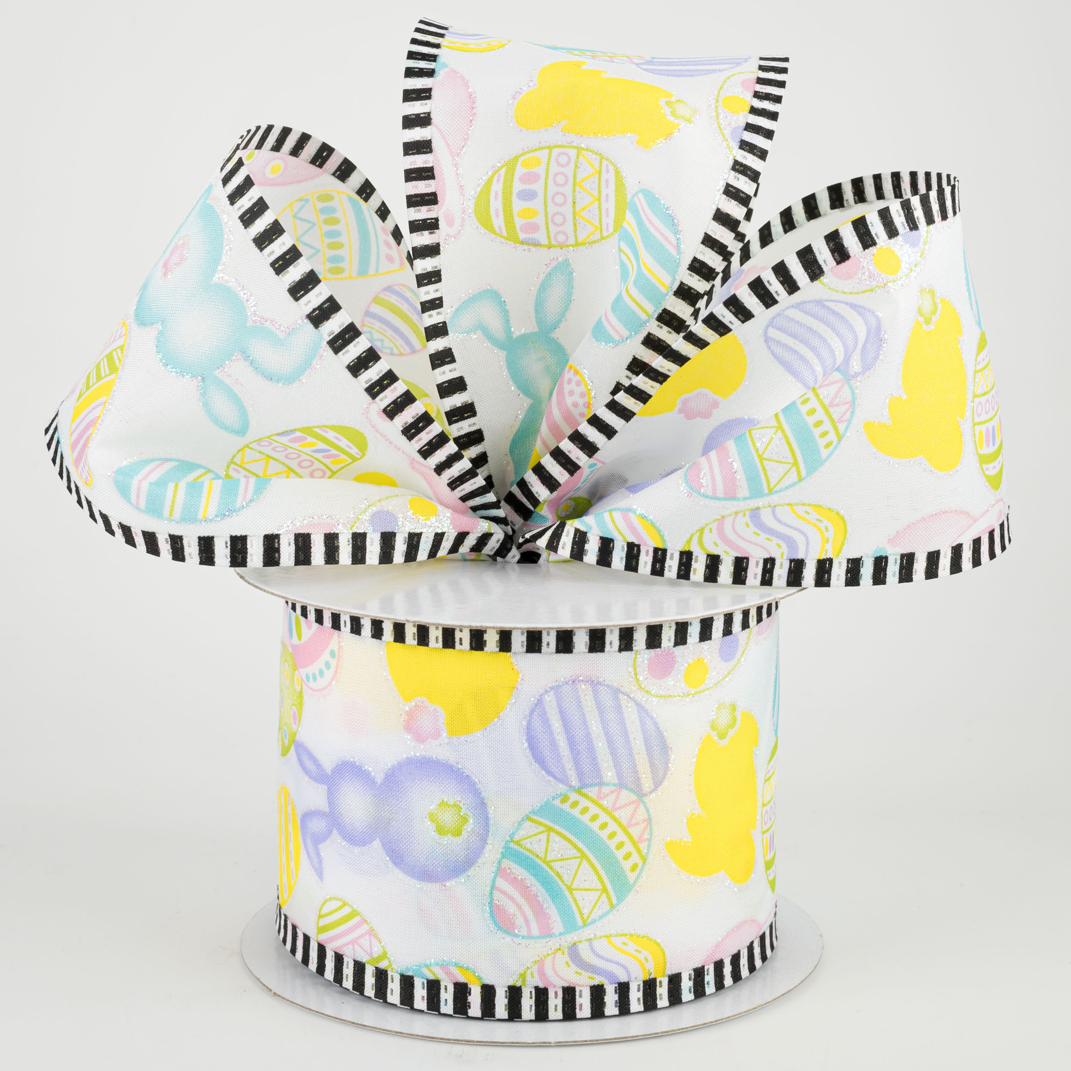 2.5" Glitter Bunny & Egg Striped Edge Ribbon (10 Yards) Lifestyle Photo
