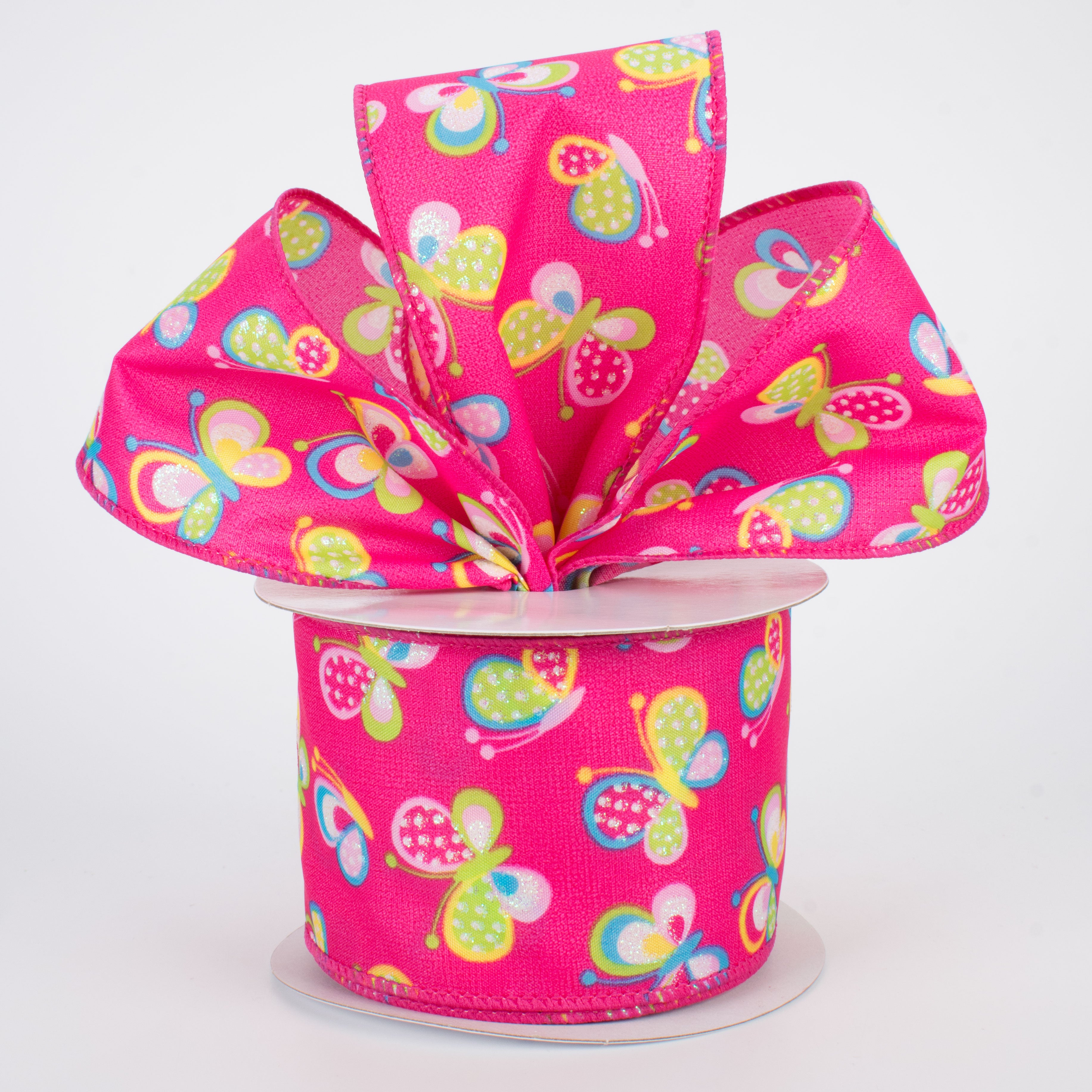 2.5" Glitter Butterfly Ribbon: Fuchsia (10 Yards) Lifestyle Photo