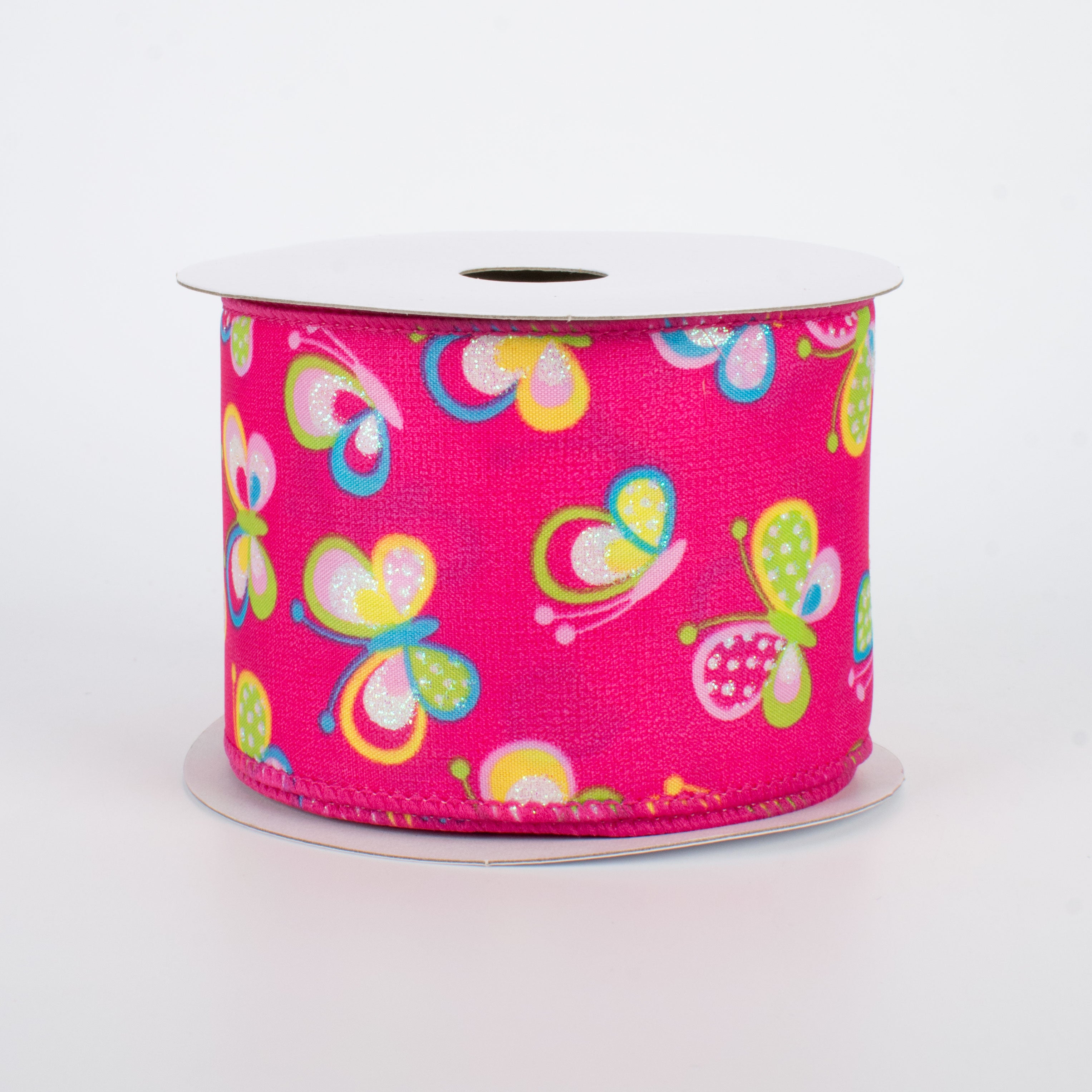 2.5" Glitter Butterfly Ribbon: Fuchsia (10 Yards)