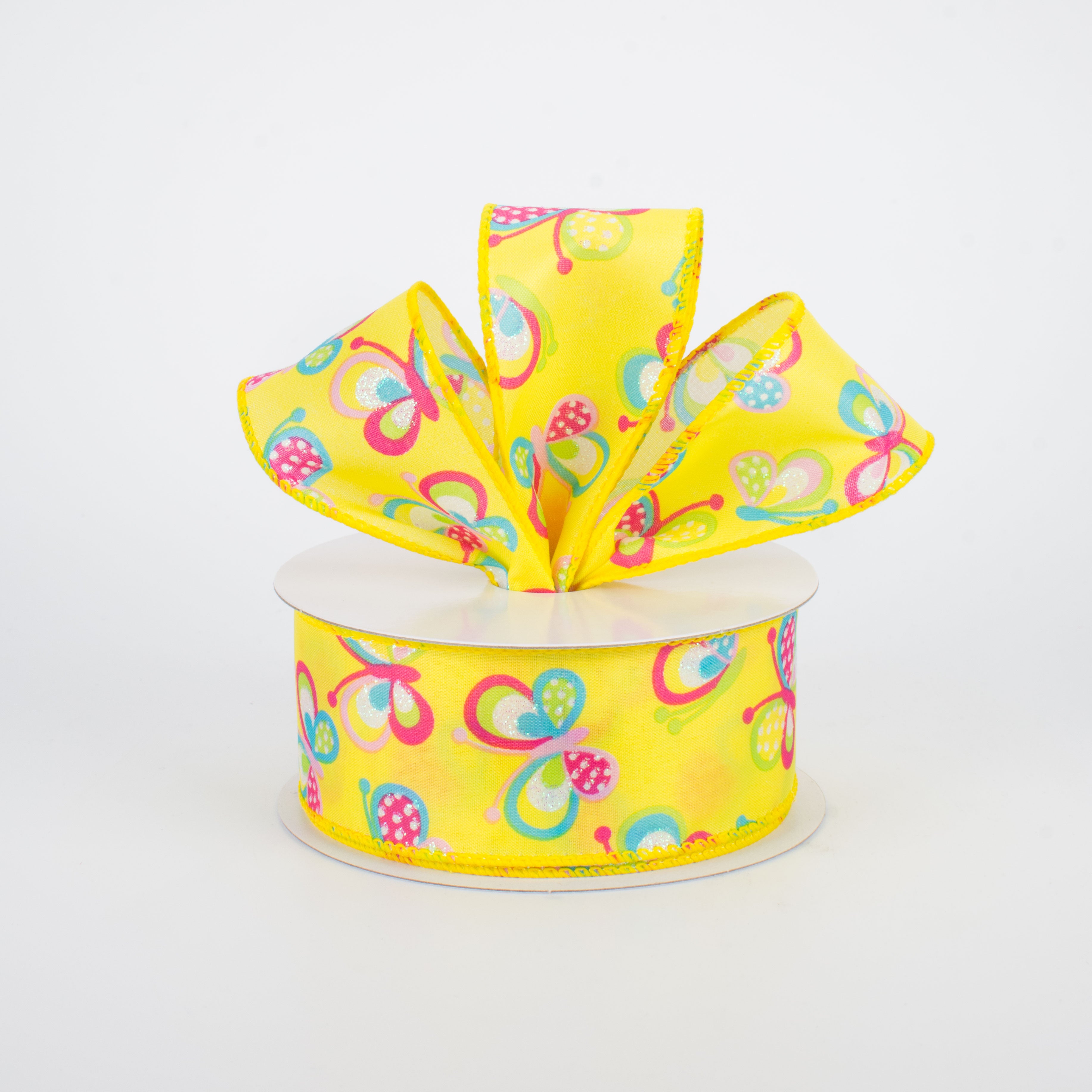 1.5" Glitter Butterfly Ribbon: Yellow (10 Yards) Lifestyle Photo