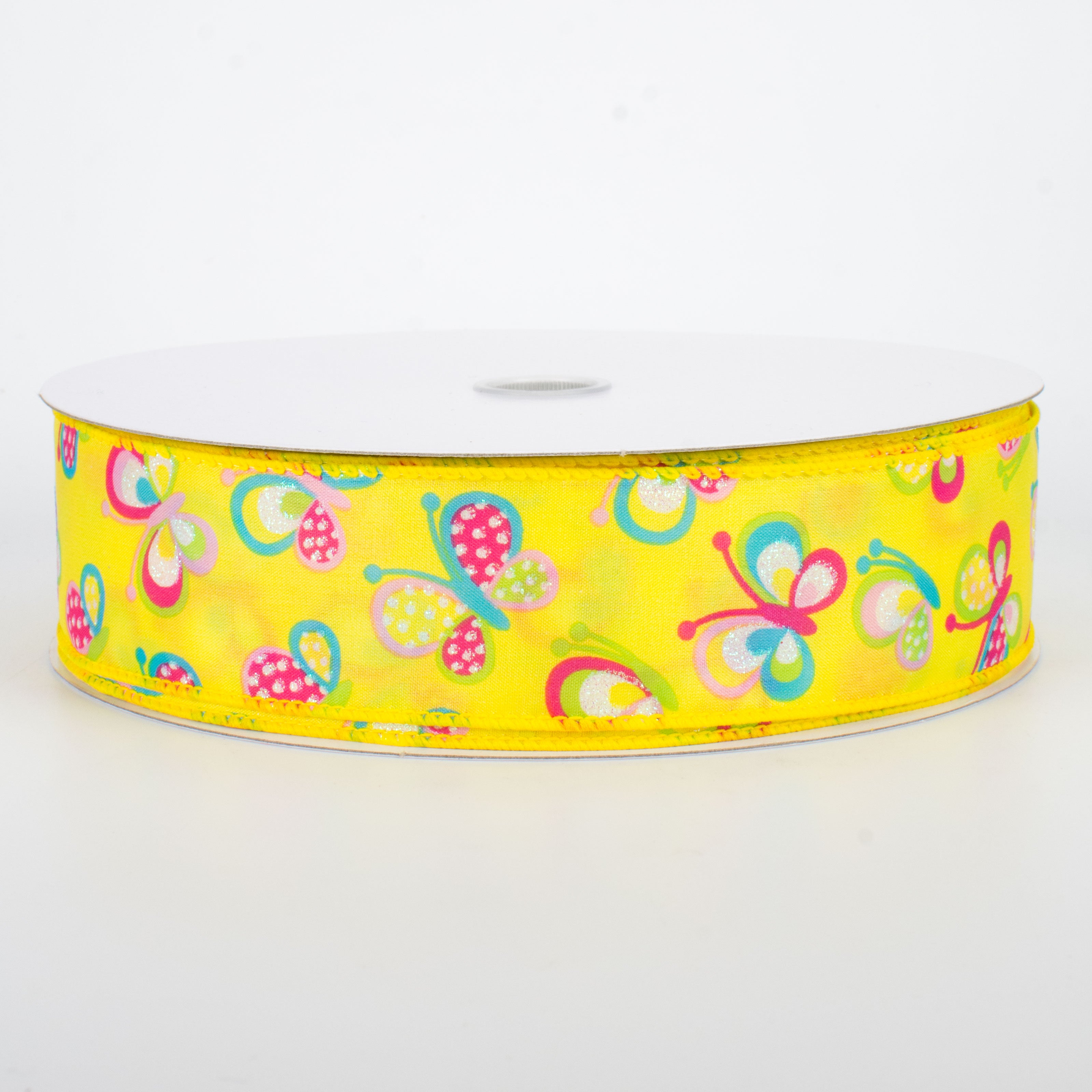 1.5" Glitter Butterfly Ribbon: Yellow (50 Yards) Item Number: Q501809-561