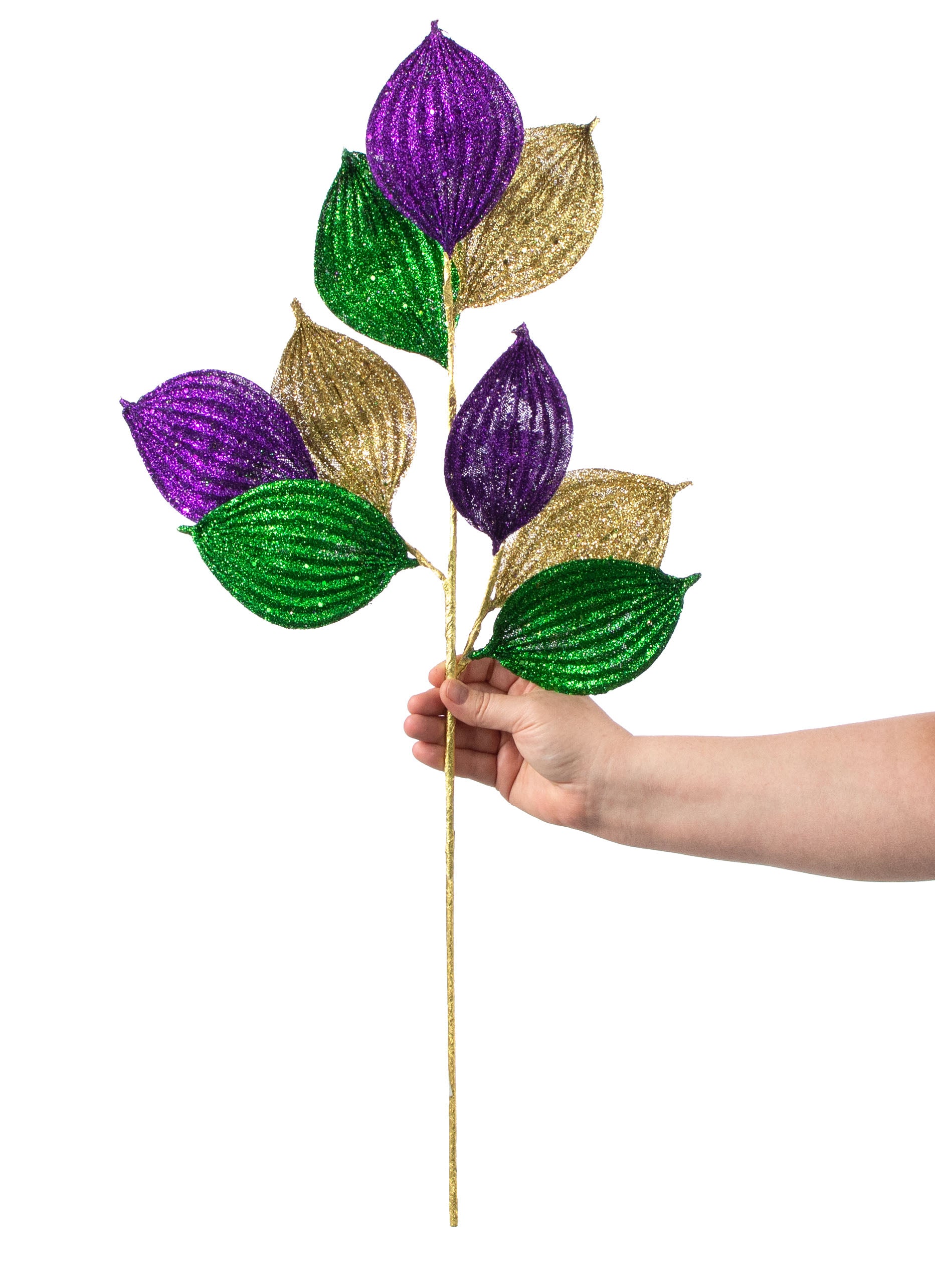29" Glitter Calla Lily Leaf Spray: Mardi Gras detail photo 3