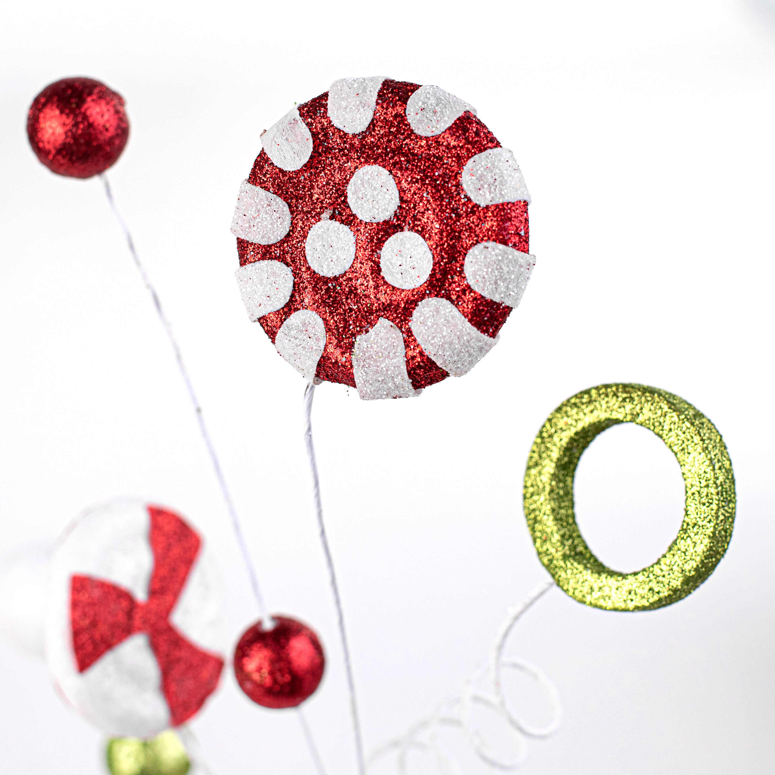 22" Glitter Candy Ball Spray: Red, White, Green Lifestyle Photo