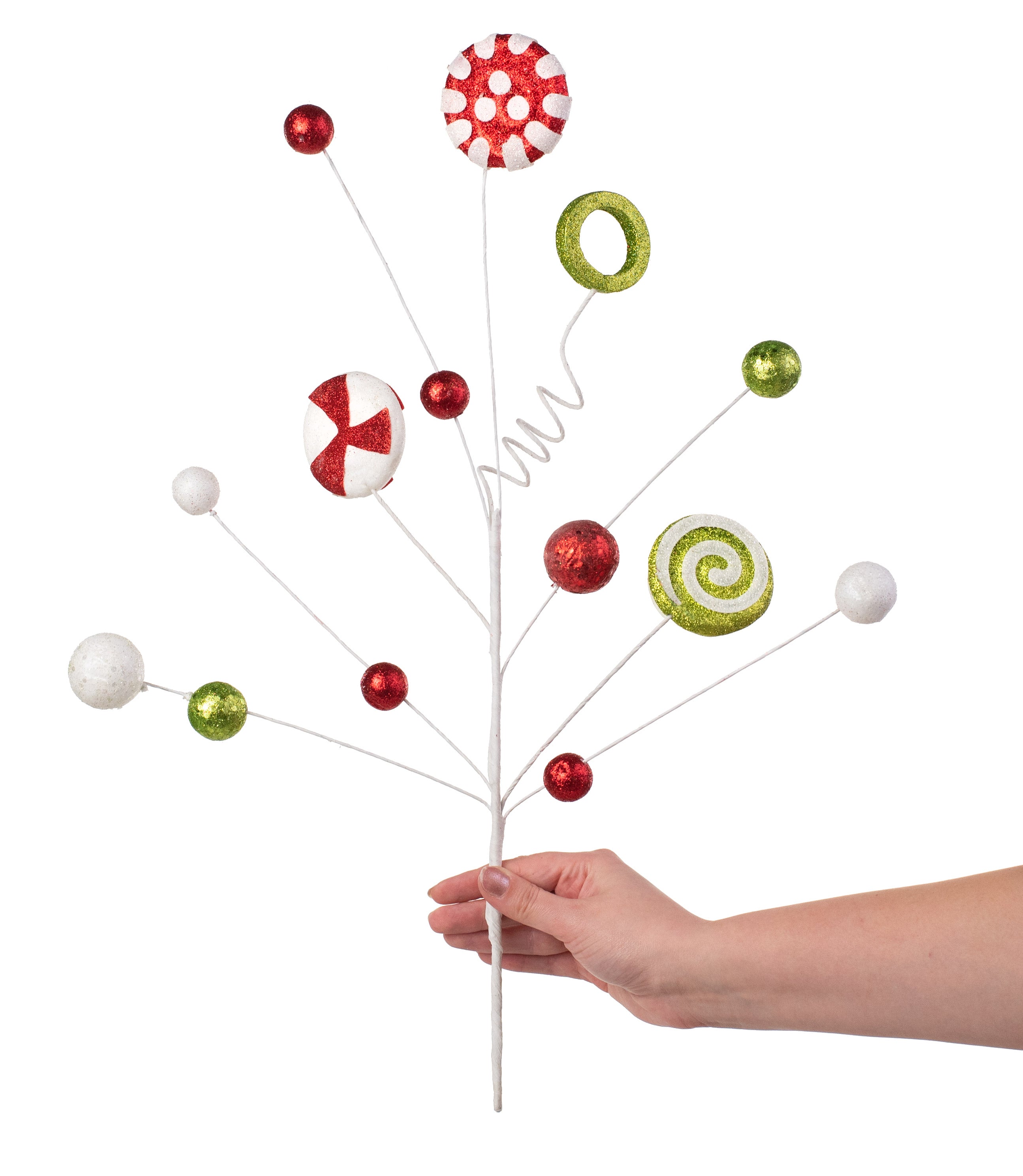 22" Glitter Candy Ball Spray: Red, White, Green detail photo 3