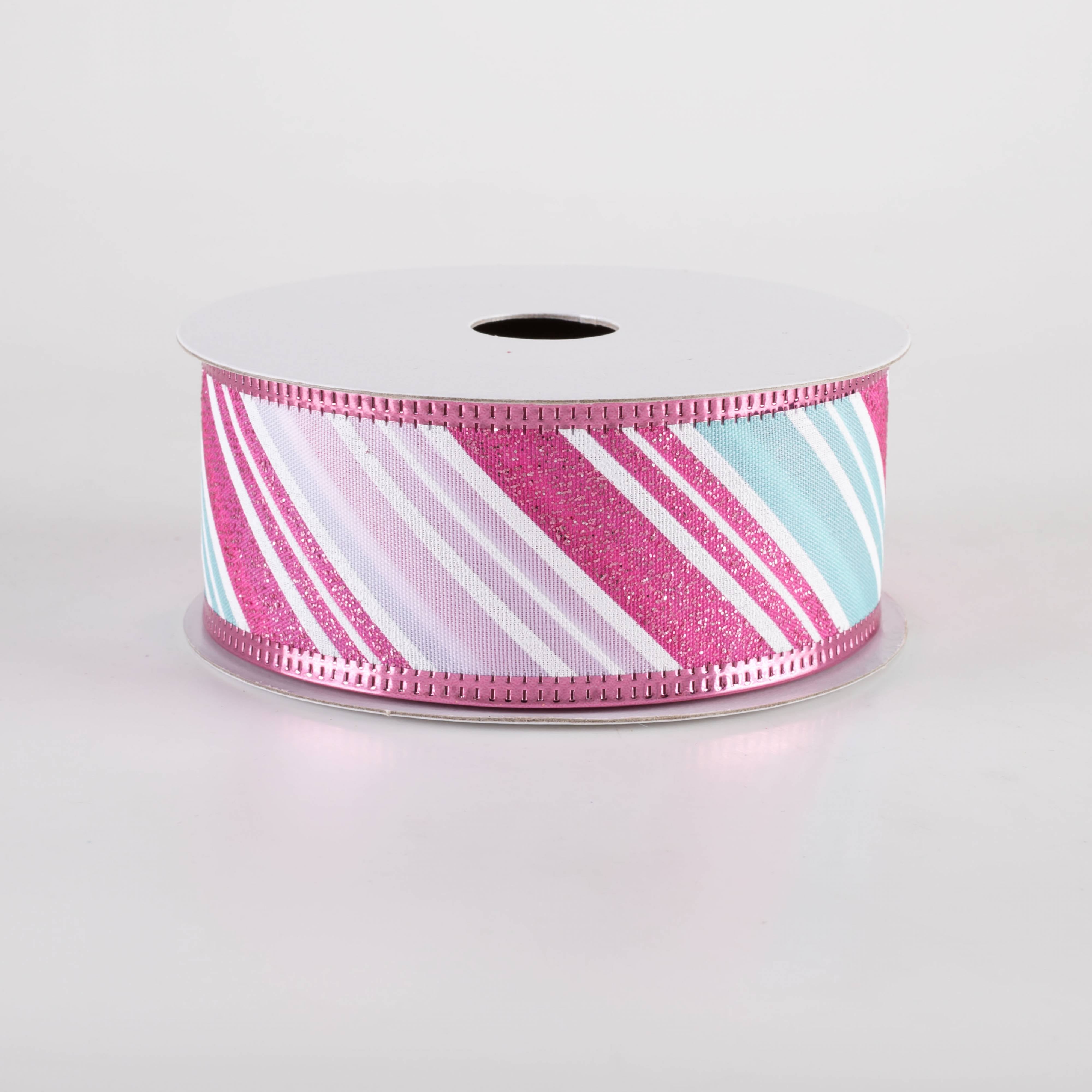 1.5" Glitter Candy Cane Stripe Ribbon: Lavender, Pink & Blue (10 Yards) Item Number: 76463-09-44