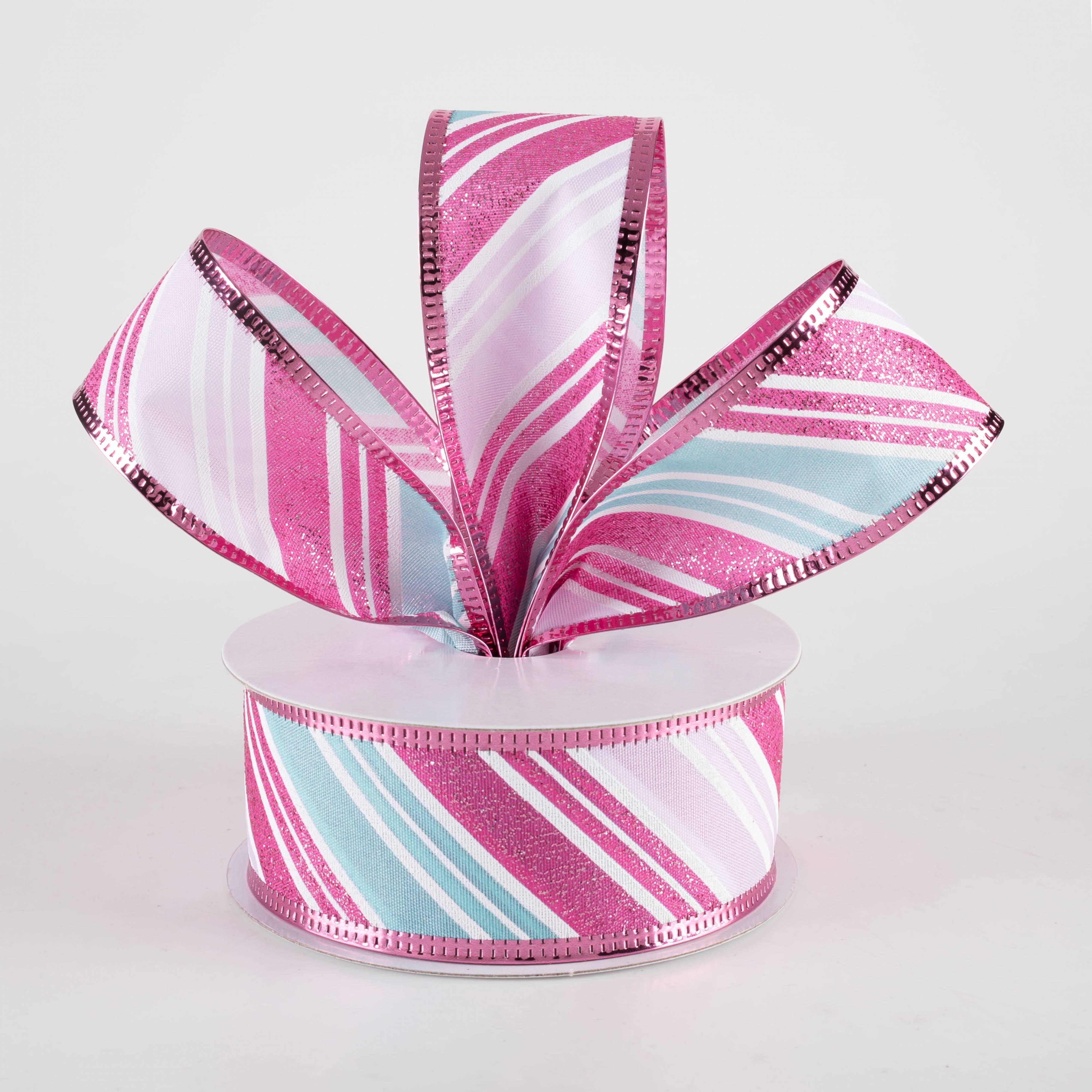 1.5" Glitter Candy Cane Stripe Ribbon: Lavender, Pink & Blue (10 Yards) Lifestyle Photo