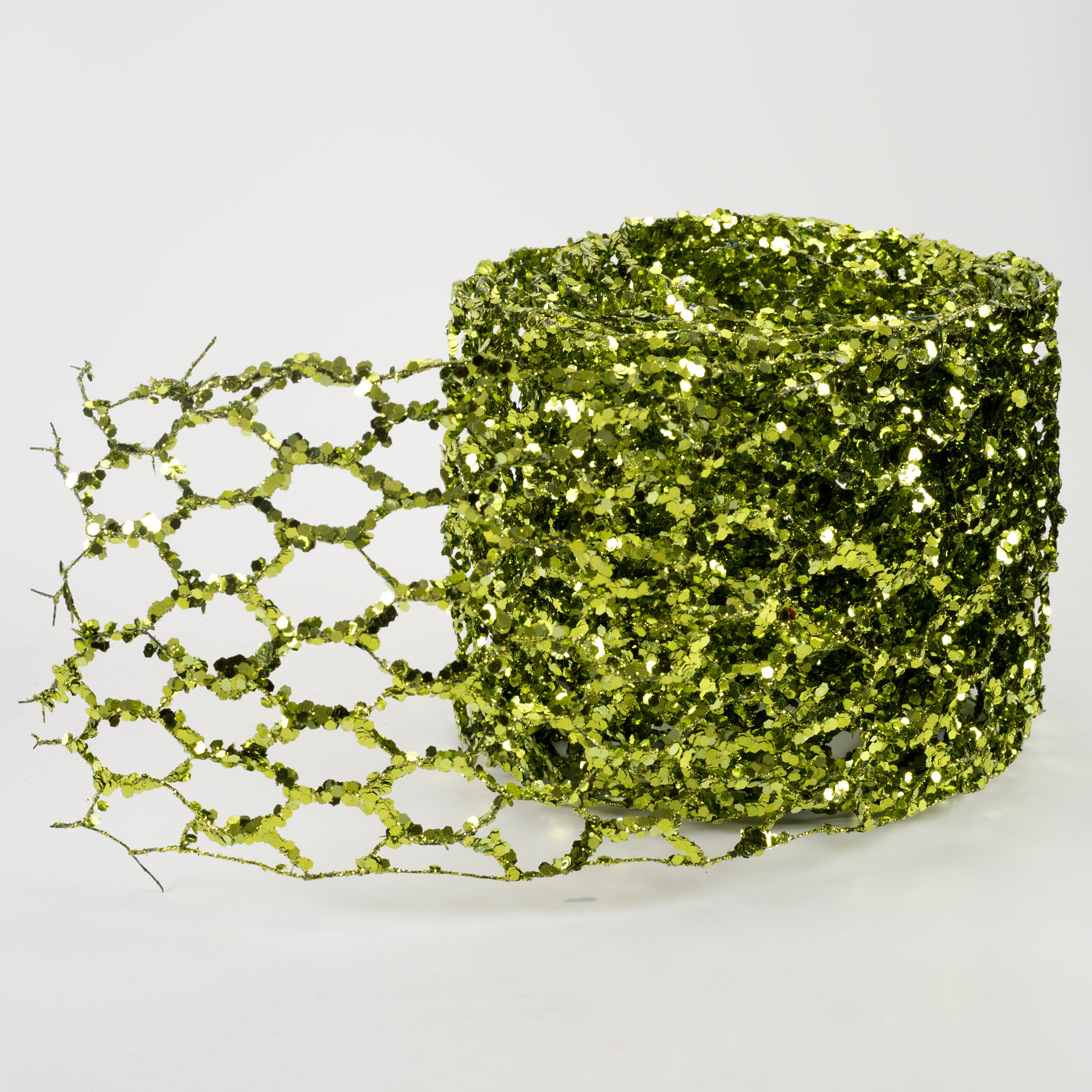 5" Glitter Chicken Wire Ribbon Garland: Lime Green (10')
