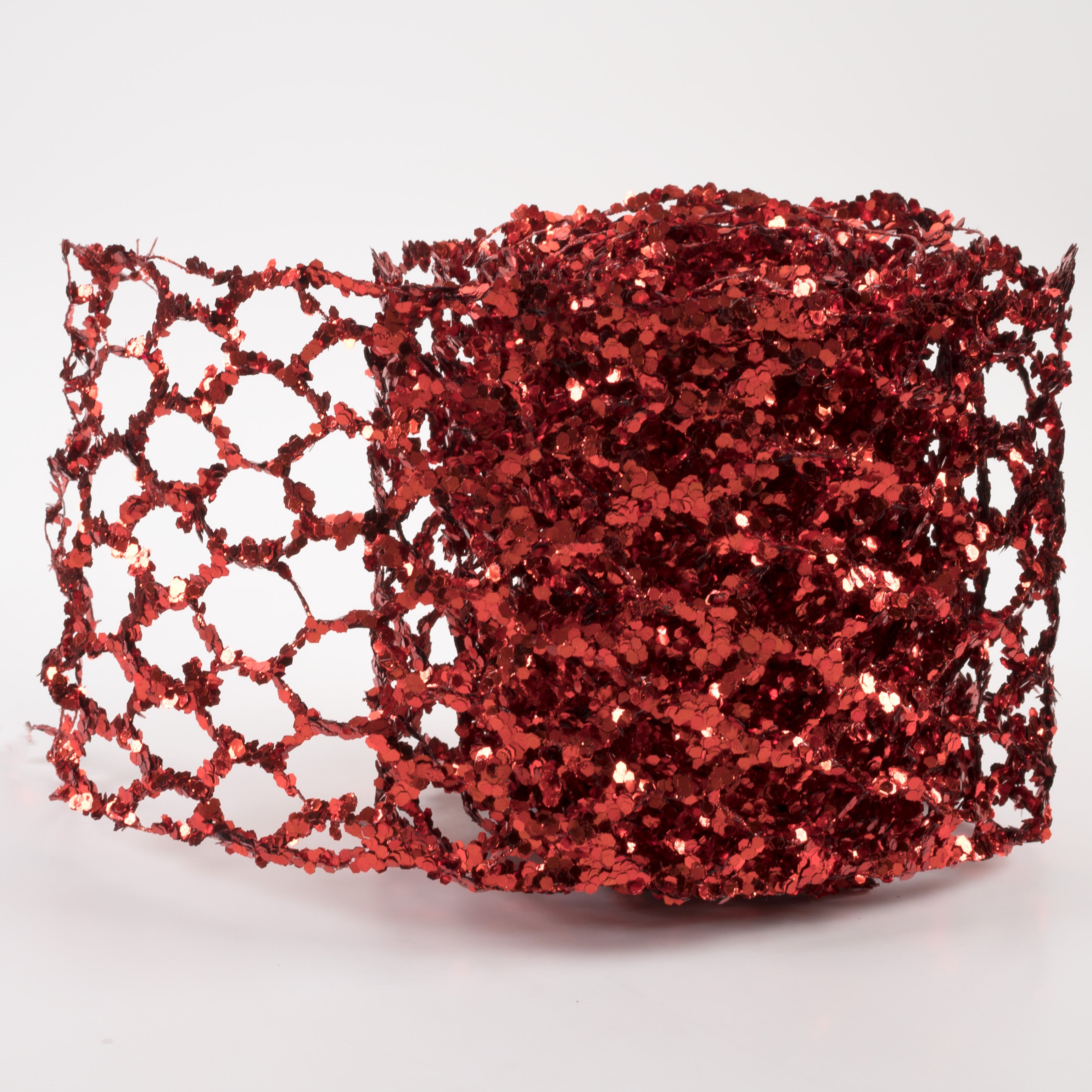 5" Glitter Chicken Wire Ribbon Garland: Red (10')