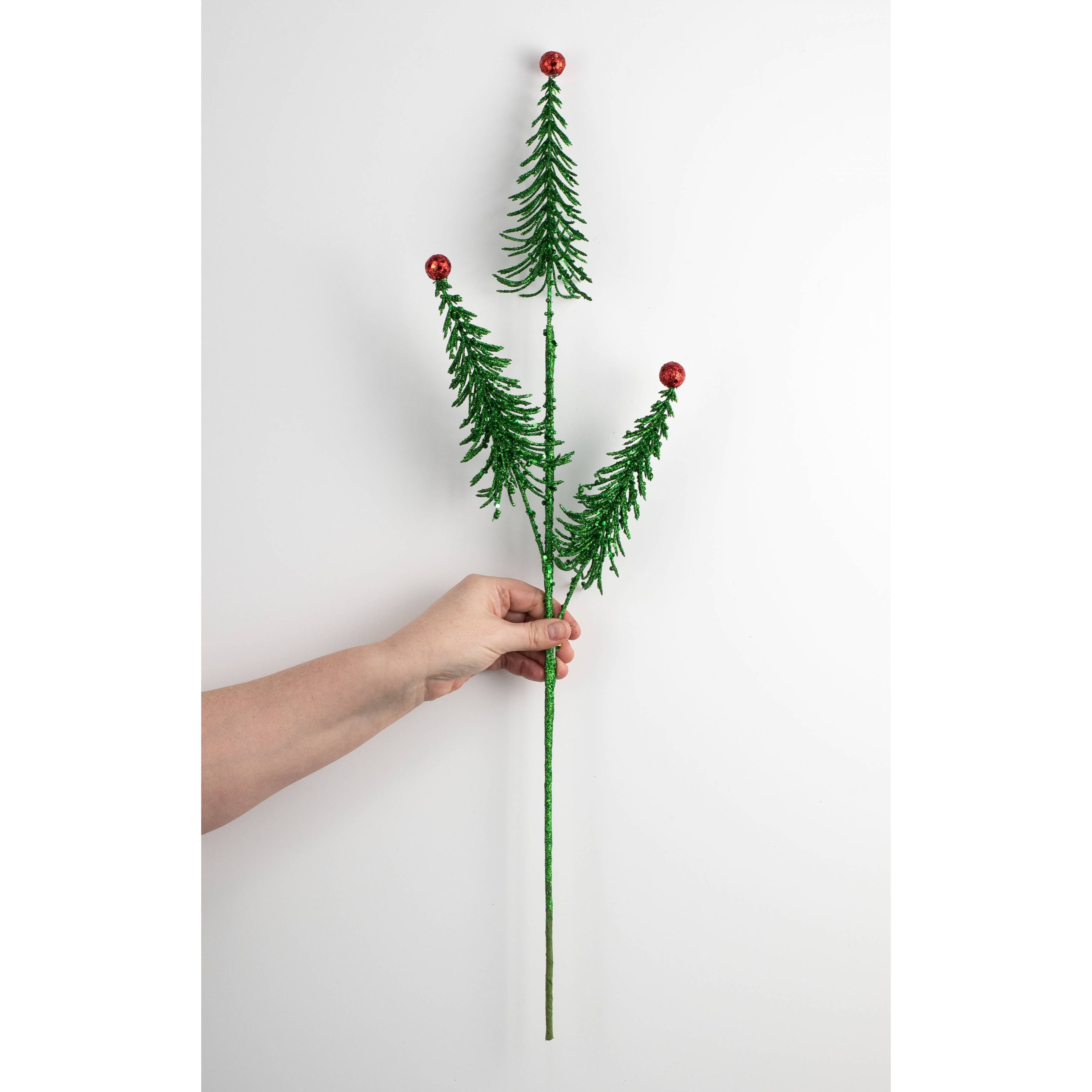 28" Glitter Christmas Trees Spray: Red & Green detail photo 3