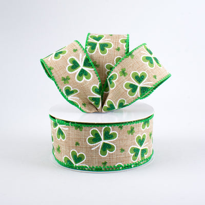 1.5" Glitter Clovers Ribbon: Natural (10 Yards) Lifestyle Photo