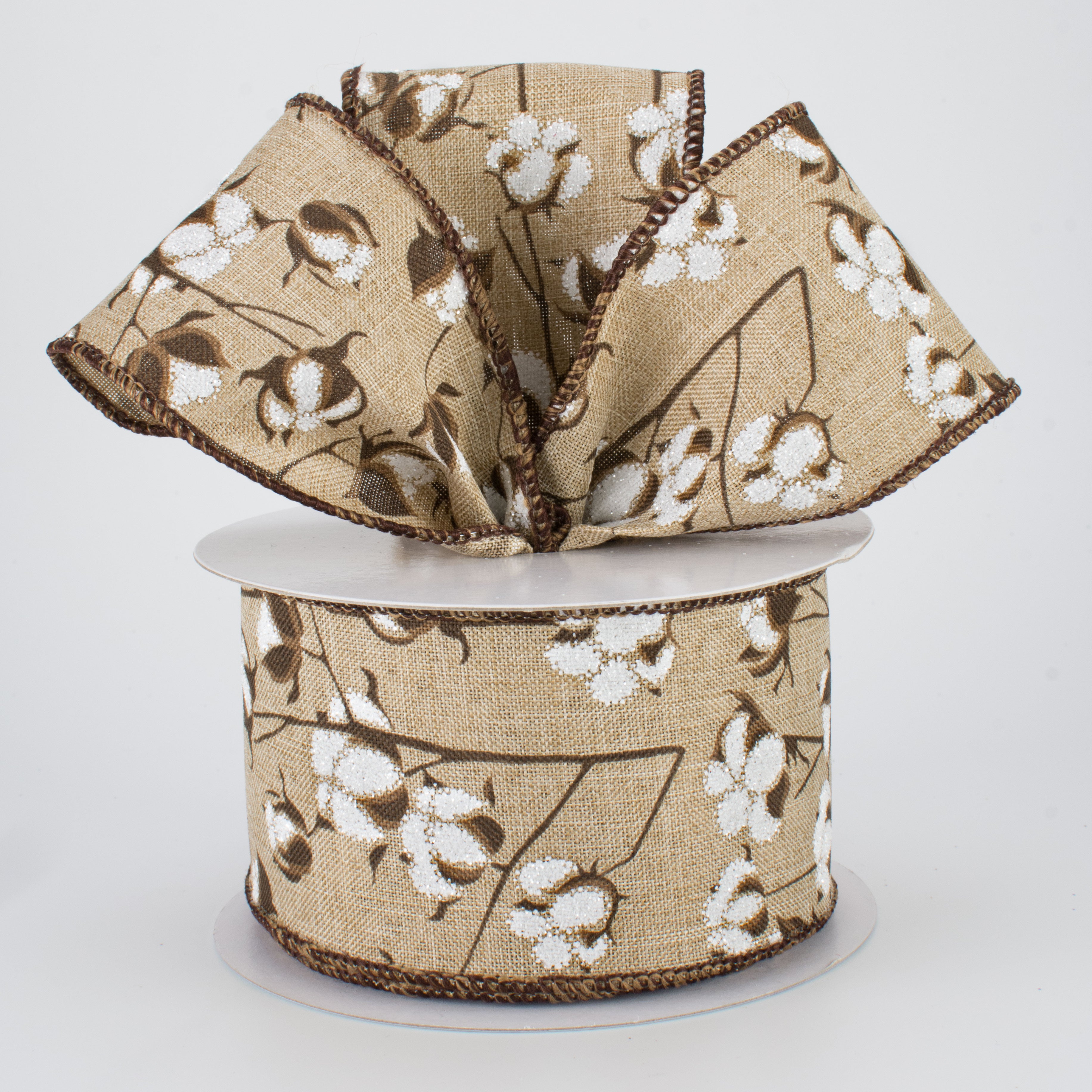 2.5" Glitter Cotton Boll Ribbon: Beige (10 Yards) Lifestyle Photo