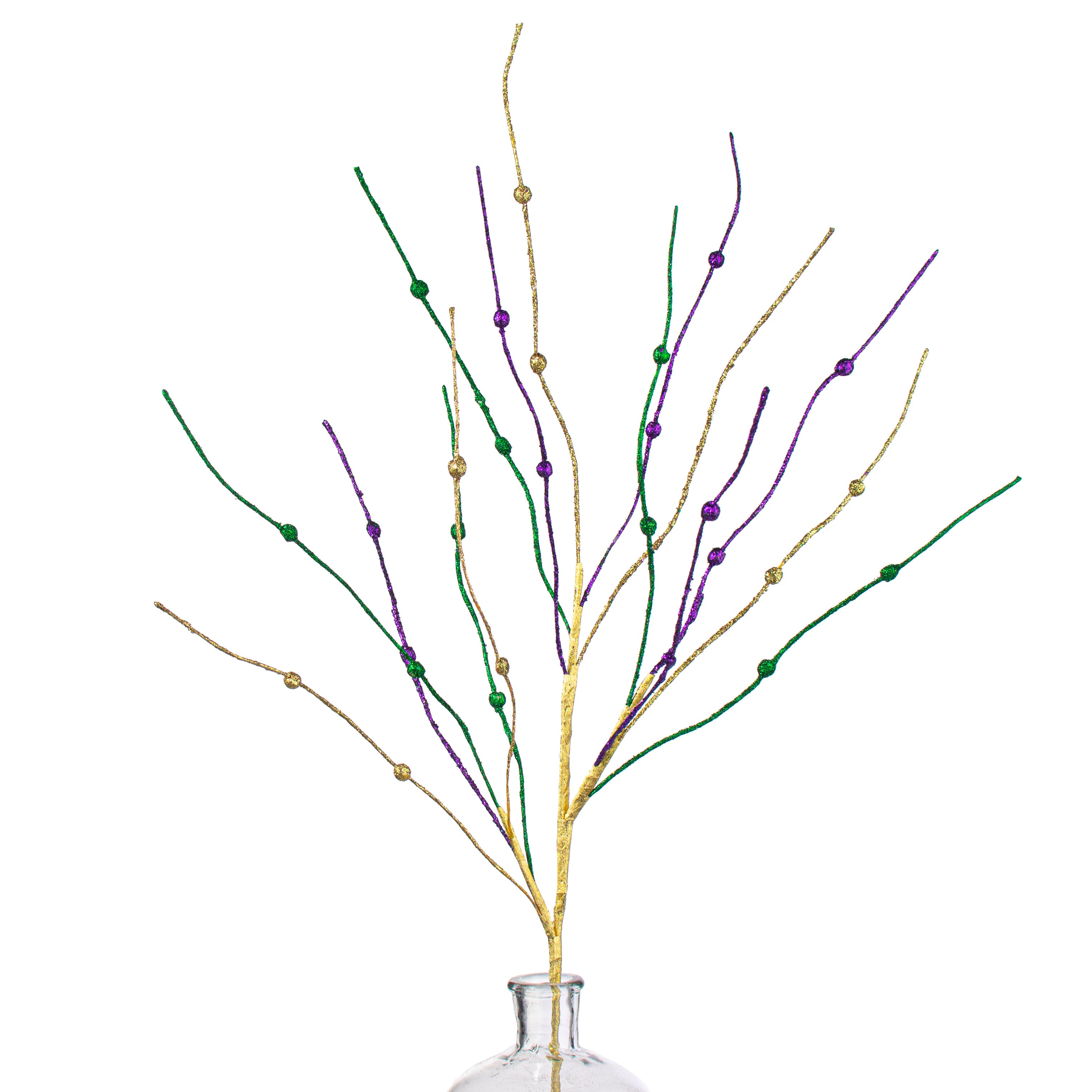 33" Glitter Curly Twig & Bead Spray: Mardi Gras Item Number: HG3148