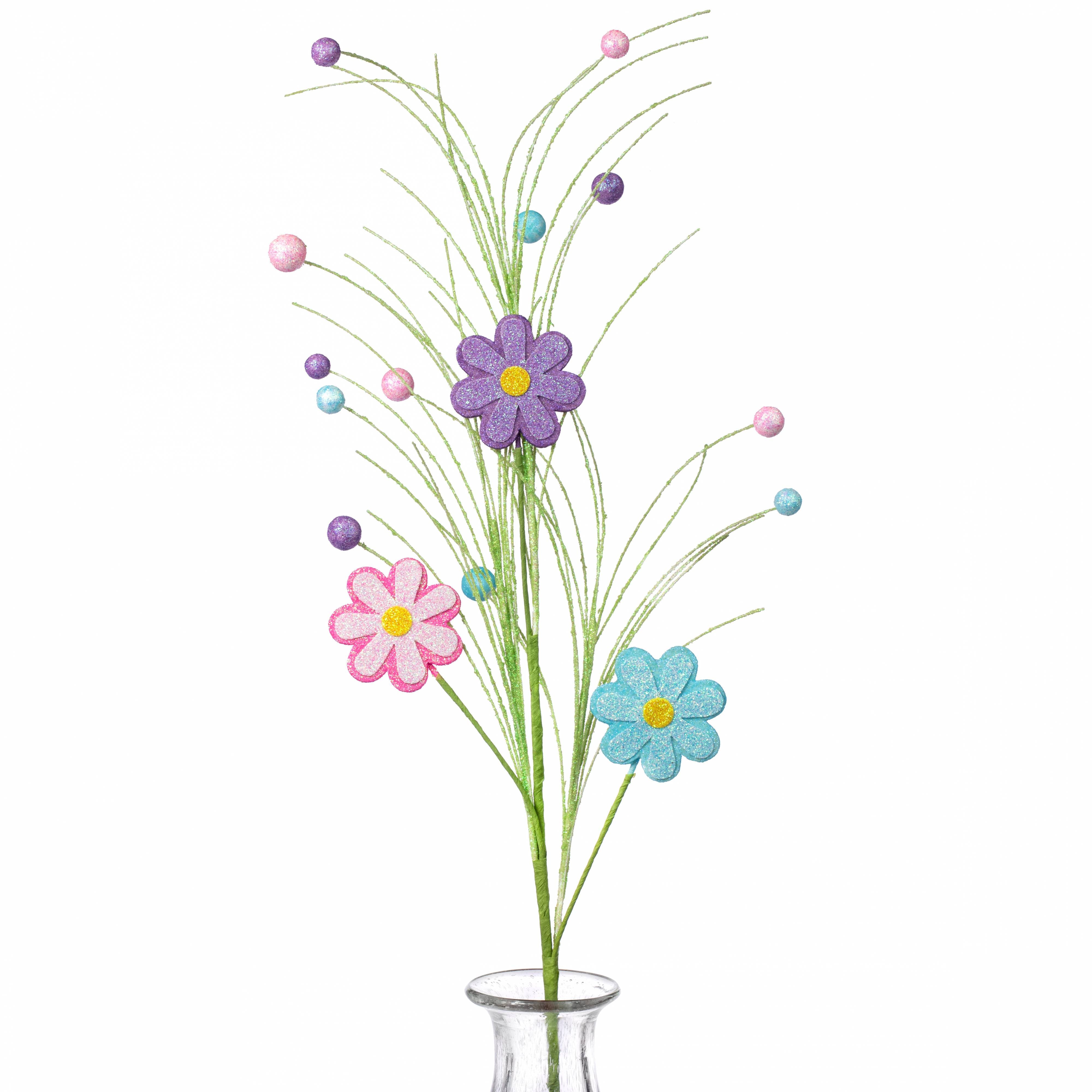 30" Glitter Daisy Flower Twig & Ball Spray: Lime Green Pastel Item Number: MN0025
