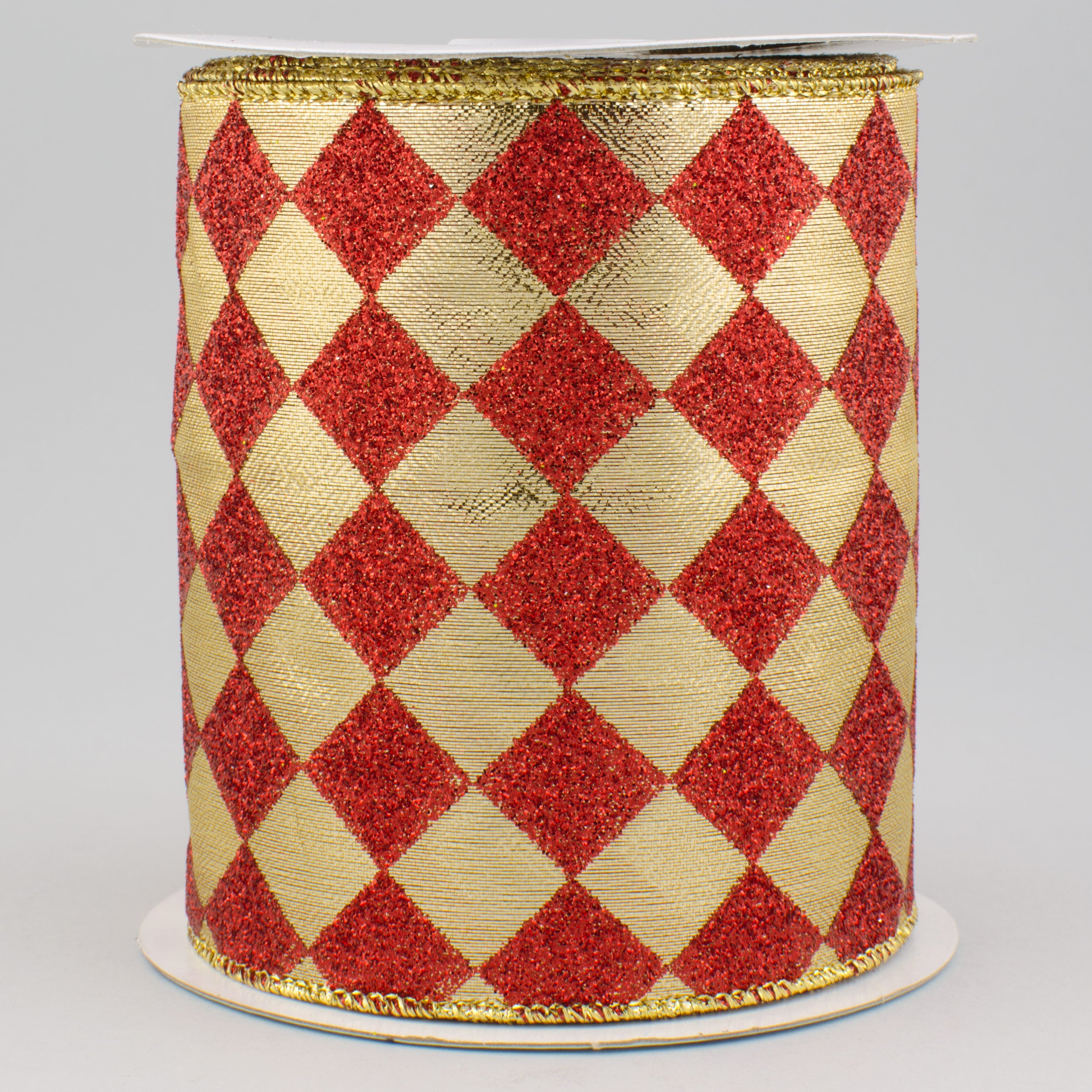 4" Glitter Diamond Ribbon: Red & Gold (10 Yards)