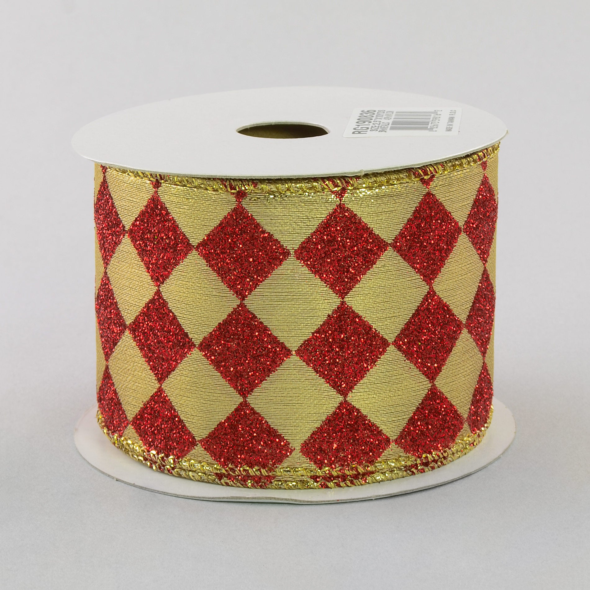 2.5" Glitter Diamond Ribbon: Red & Gold (10 Yards)