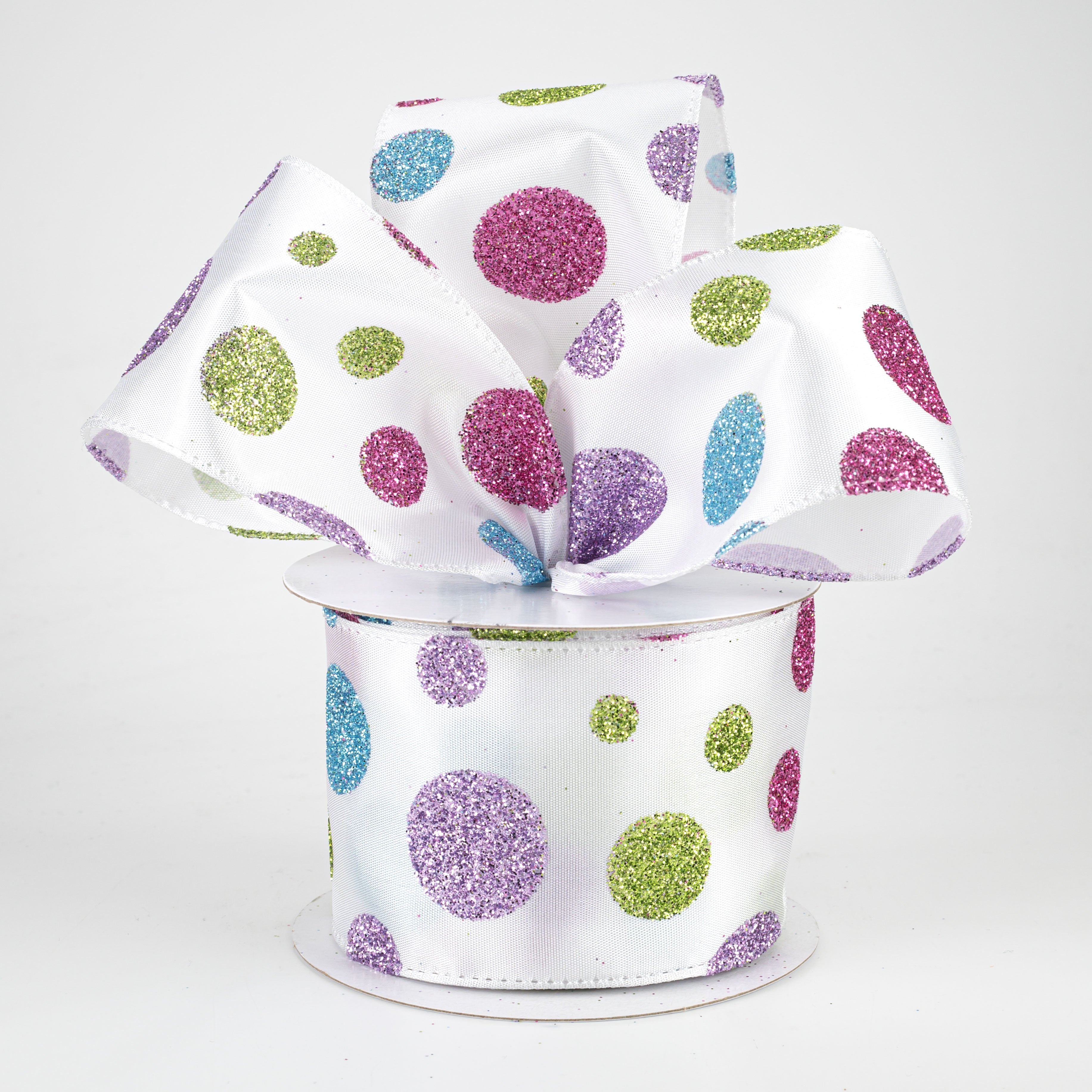 2.5" Glitter Dots Ribbon: Lime, Blue, Pink, Lavender (10 Yards) Lifestyle Photo