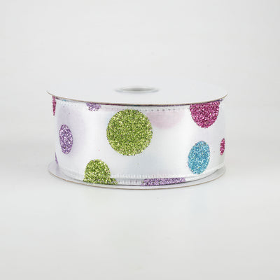 1.5" Glitter Dots Ribbon: Lime, Blue, Pink, Lavender (10 Yards)