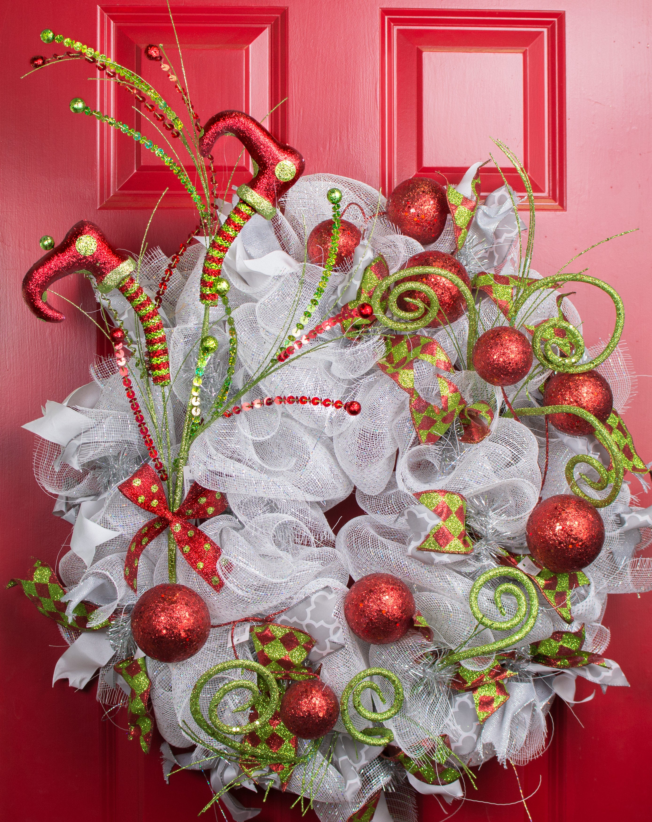 36" Glitter Elf Leg Spray: Red & Lime Lifestyle Photo