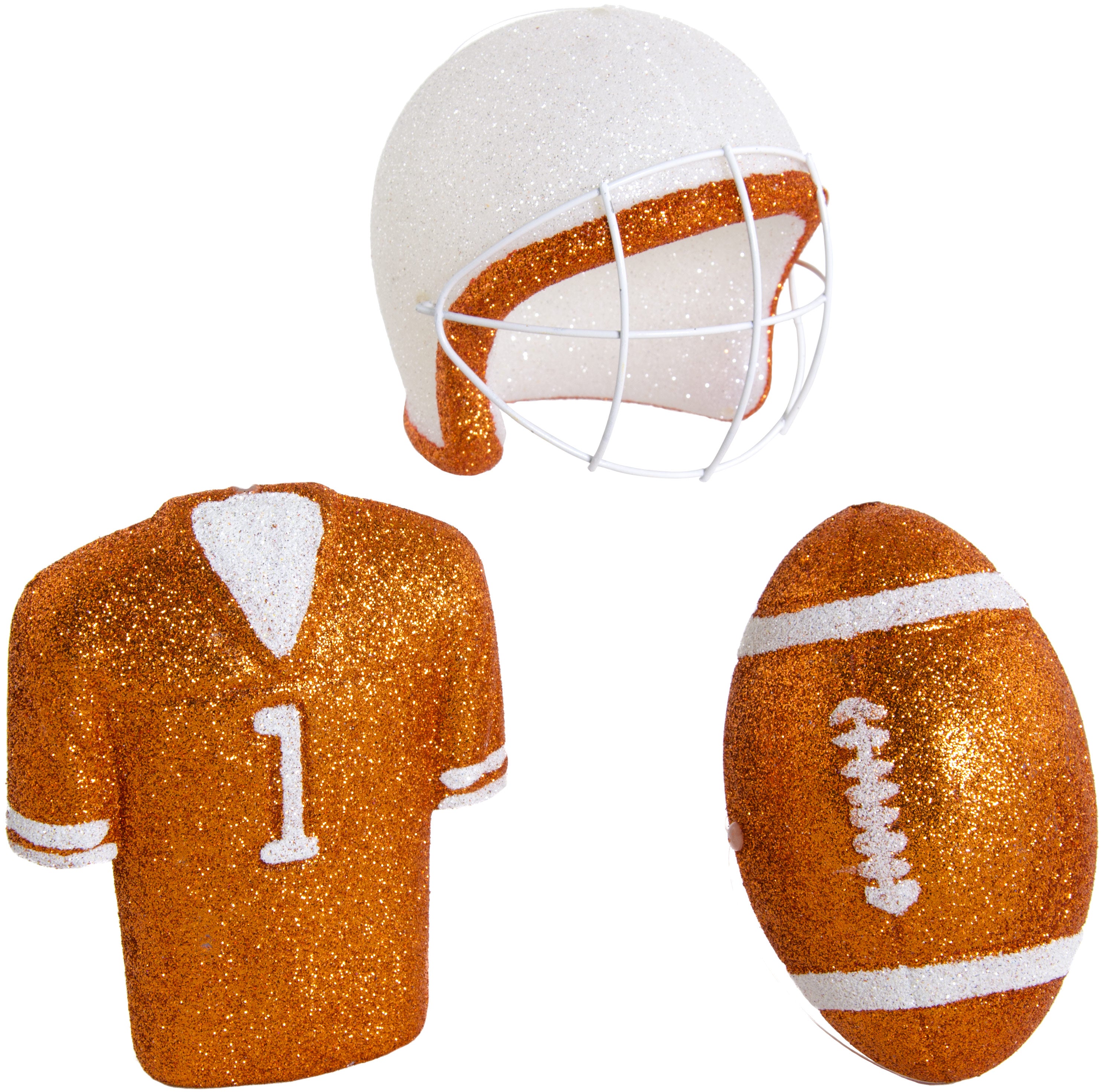 Glitter Football Ornament Assortment: Burnt Orange & White (Set of 3) Item Number: MS1300F5