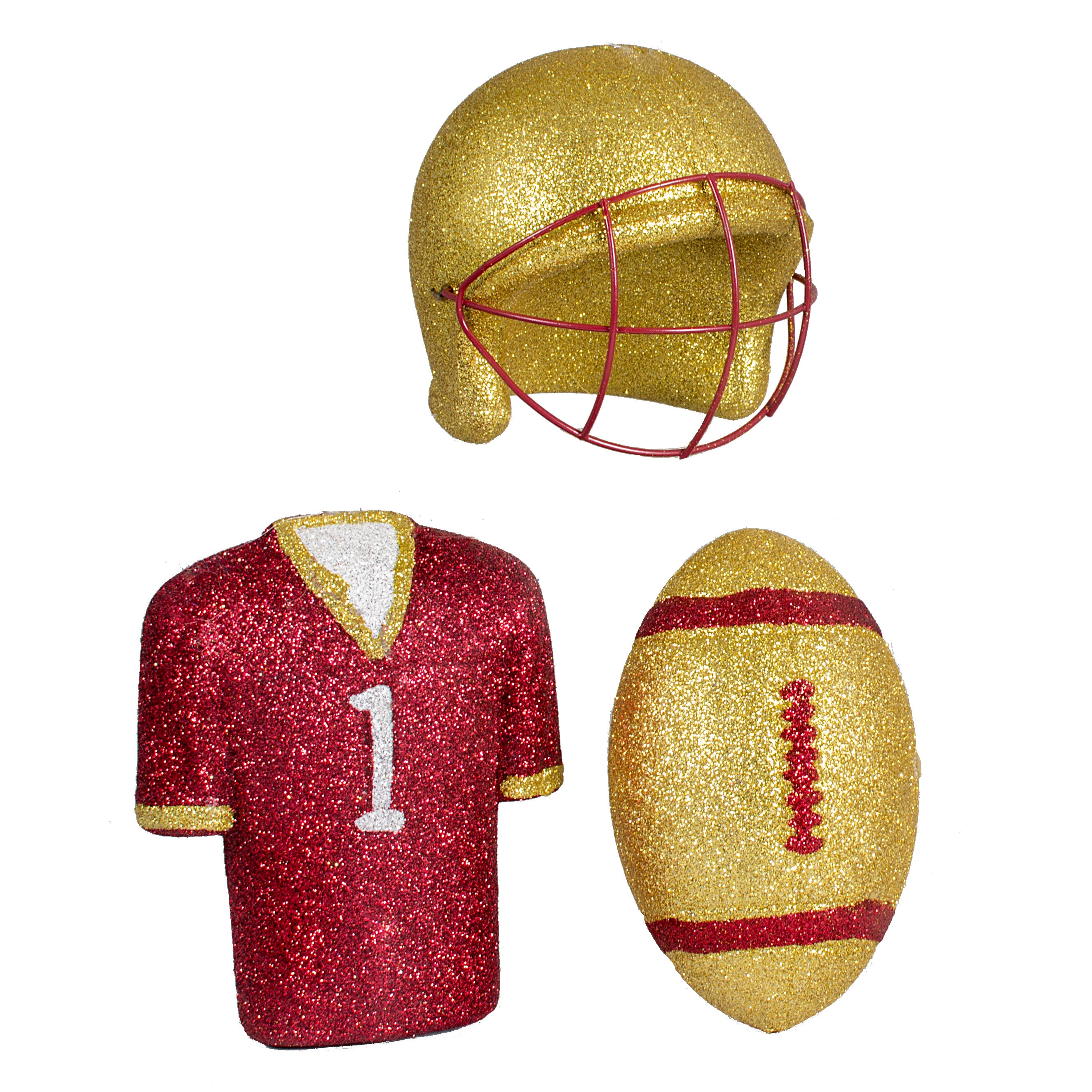 Glitter Football Ornament Assortment: Gold & Crimson (Set of 3) Item Number: MS1300K9