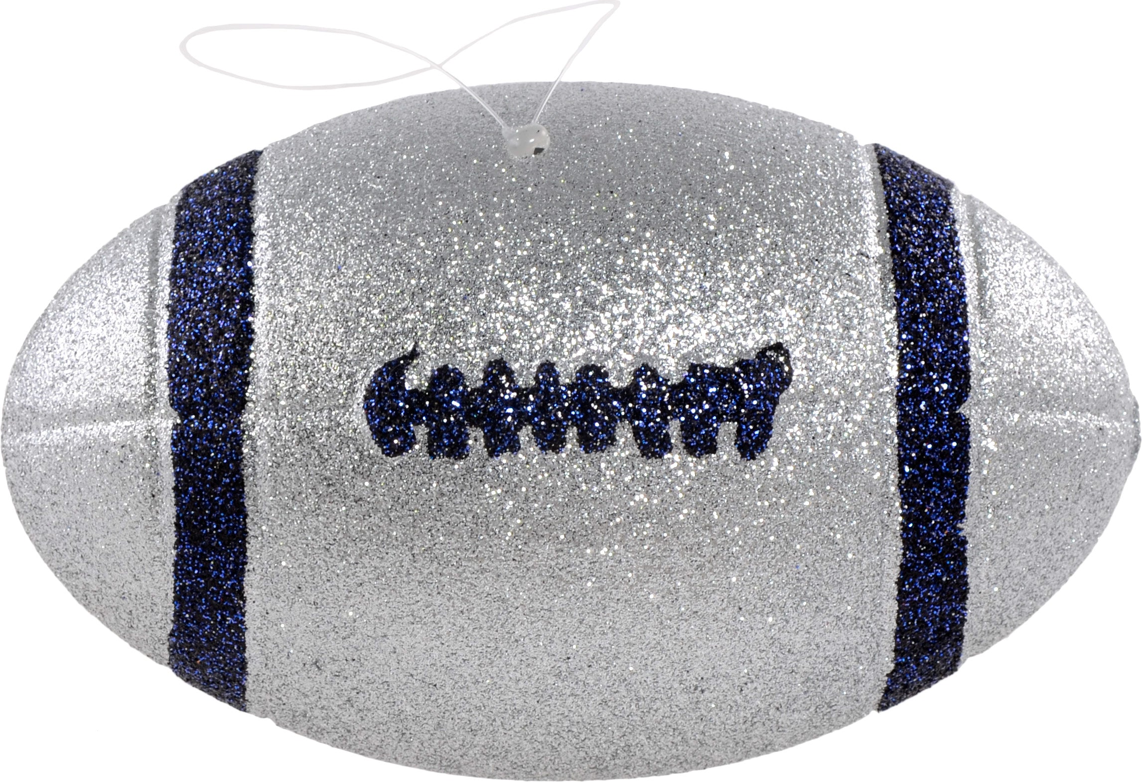 Glitter Football Ornament Assortment: Silver & Navy Blue (Set of 3) Lifestyle Photo