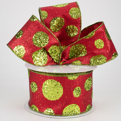 2.5" Glitter Giant Polka Dot Ribbon: Red & Lime Green (10 Yards) Lifestyle Photo