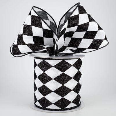 4" Glitter Harlequin Ribbon: Black & White (10 Yards) Lifestyle Photo