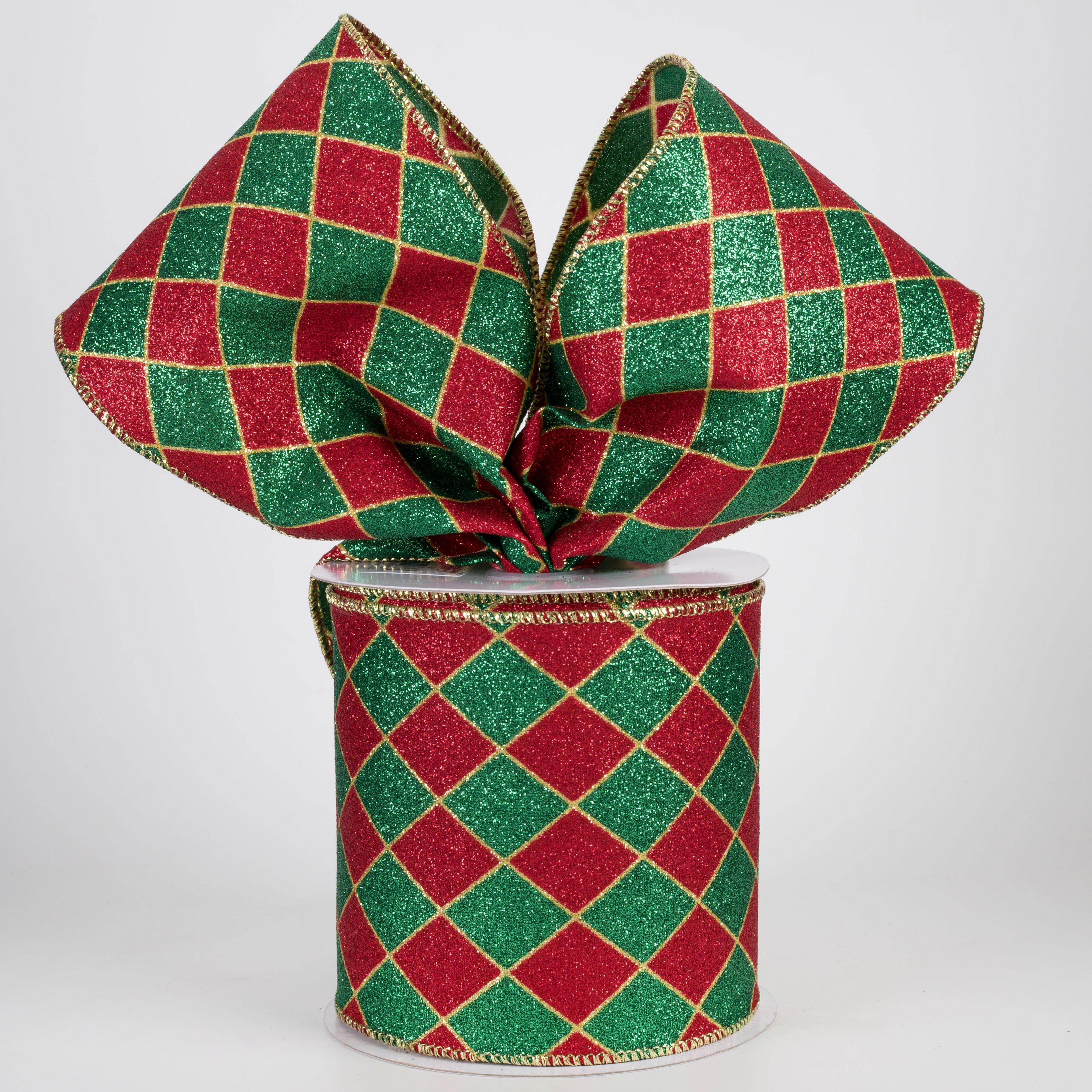 4" Glitter Harlequin Ribbon: Traditional Christmas (10 Yards) Lifestyle Photo