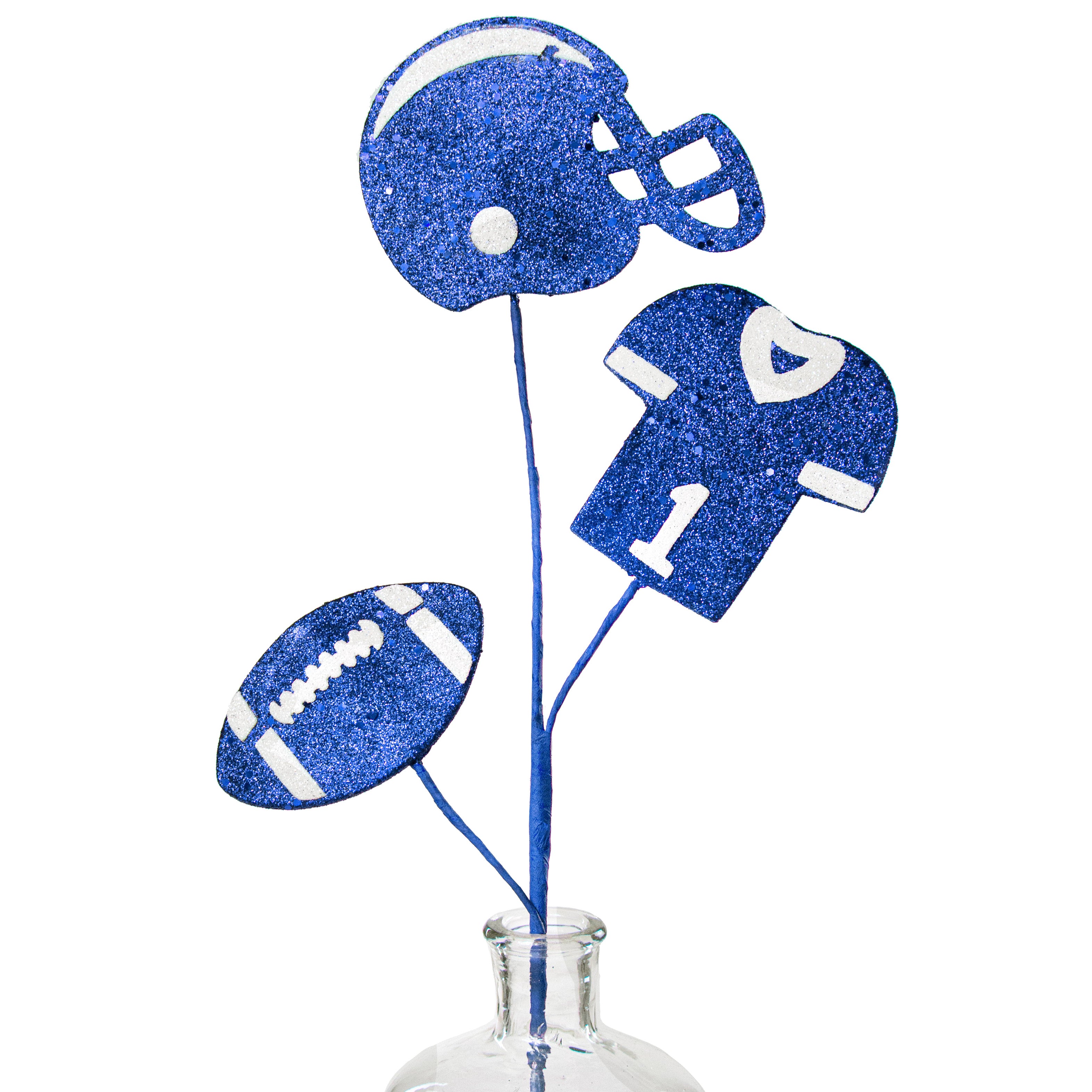 24" Glitter Helmet, Jersey, Football Pick: Blue & White Item Number: MZ186152
