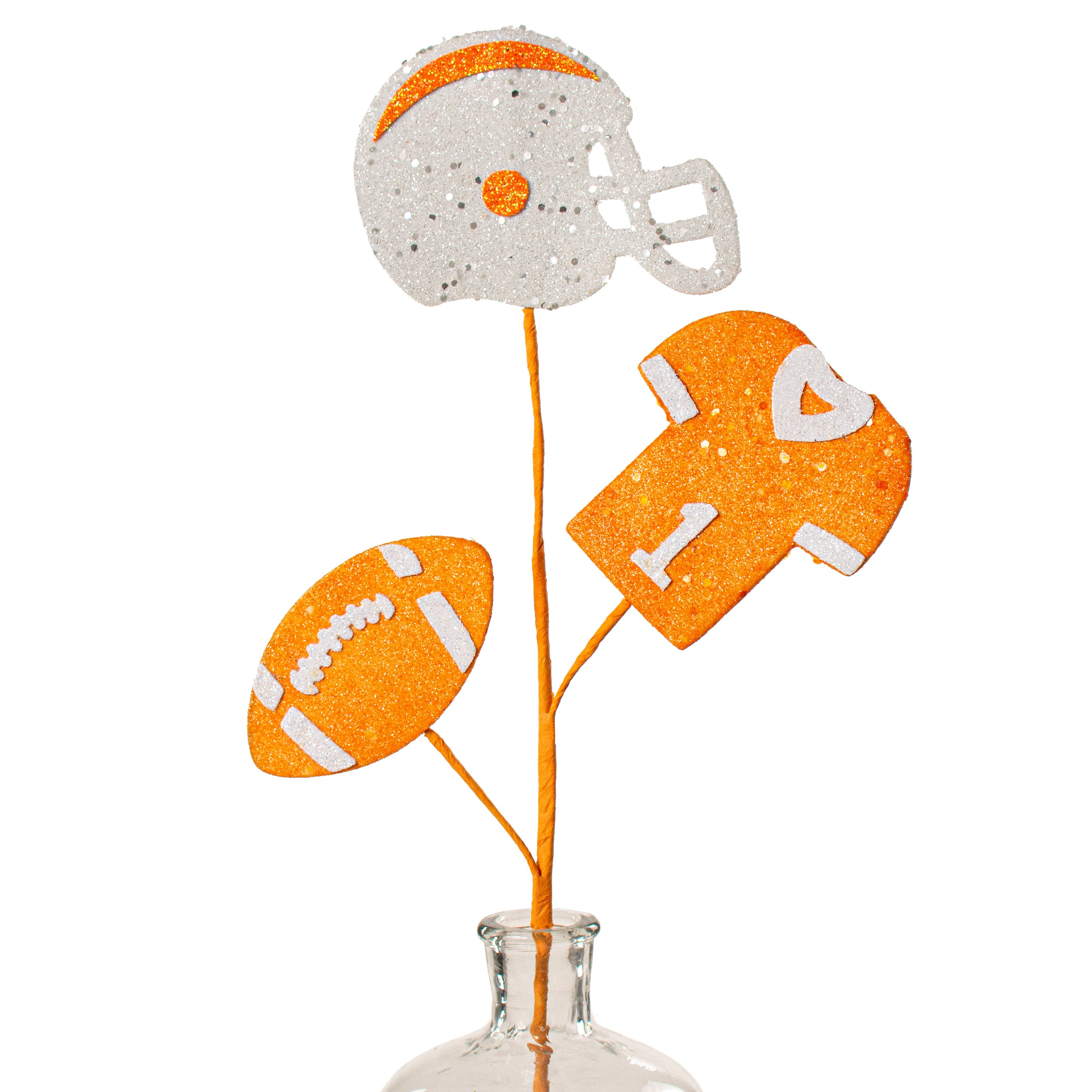 24" Glitter Helmet, Jersey, Football Pick: Orange & White Item Number: MZ186154