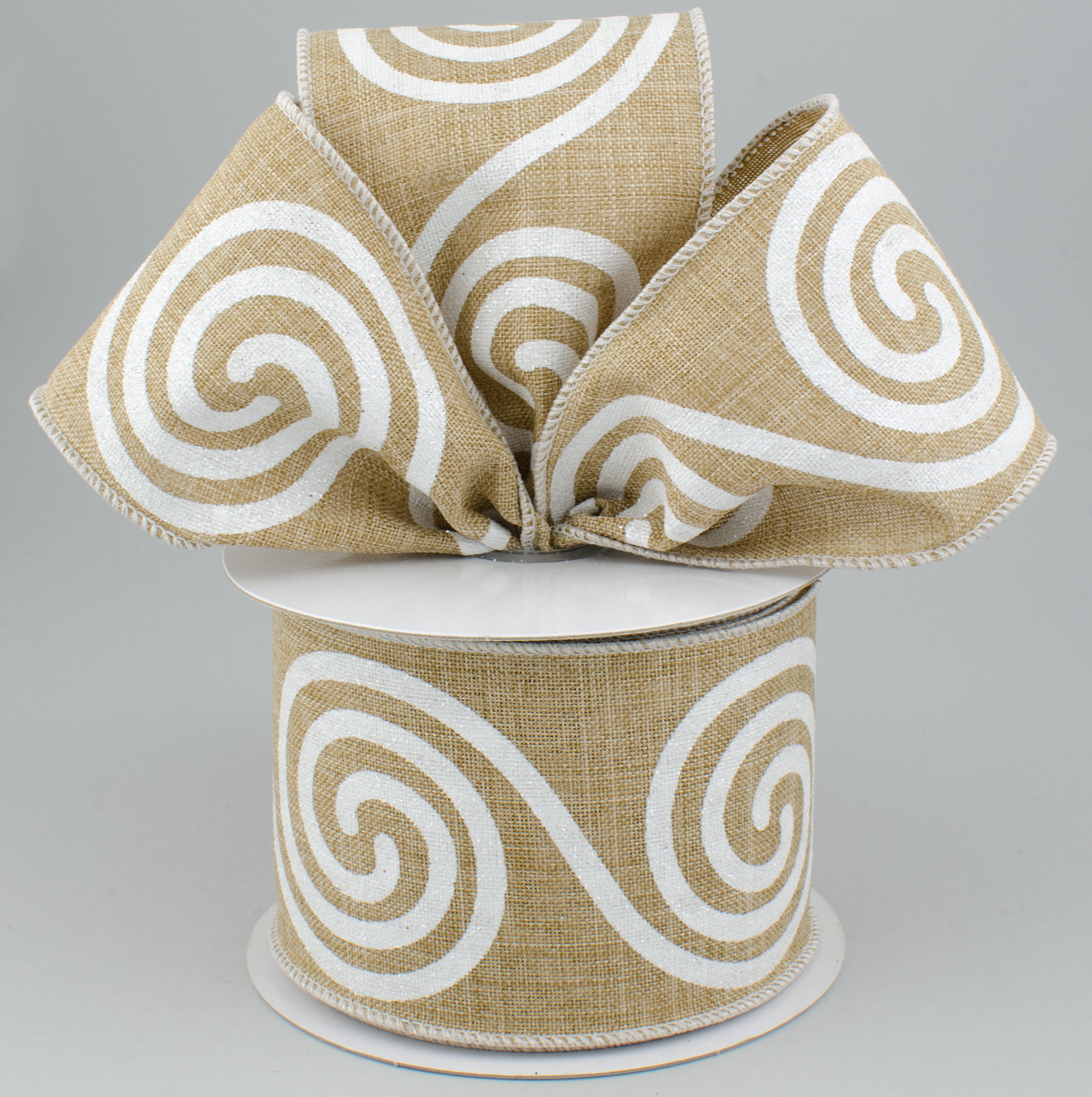 2.5" Glitter Large Swirl Ribbon: Beige & White (10 Yards) Lifestyle Photo