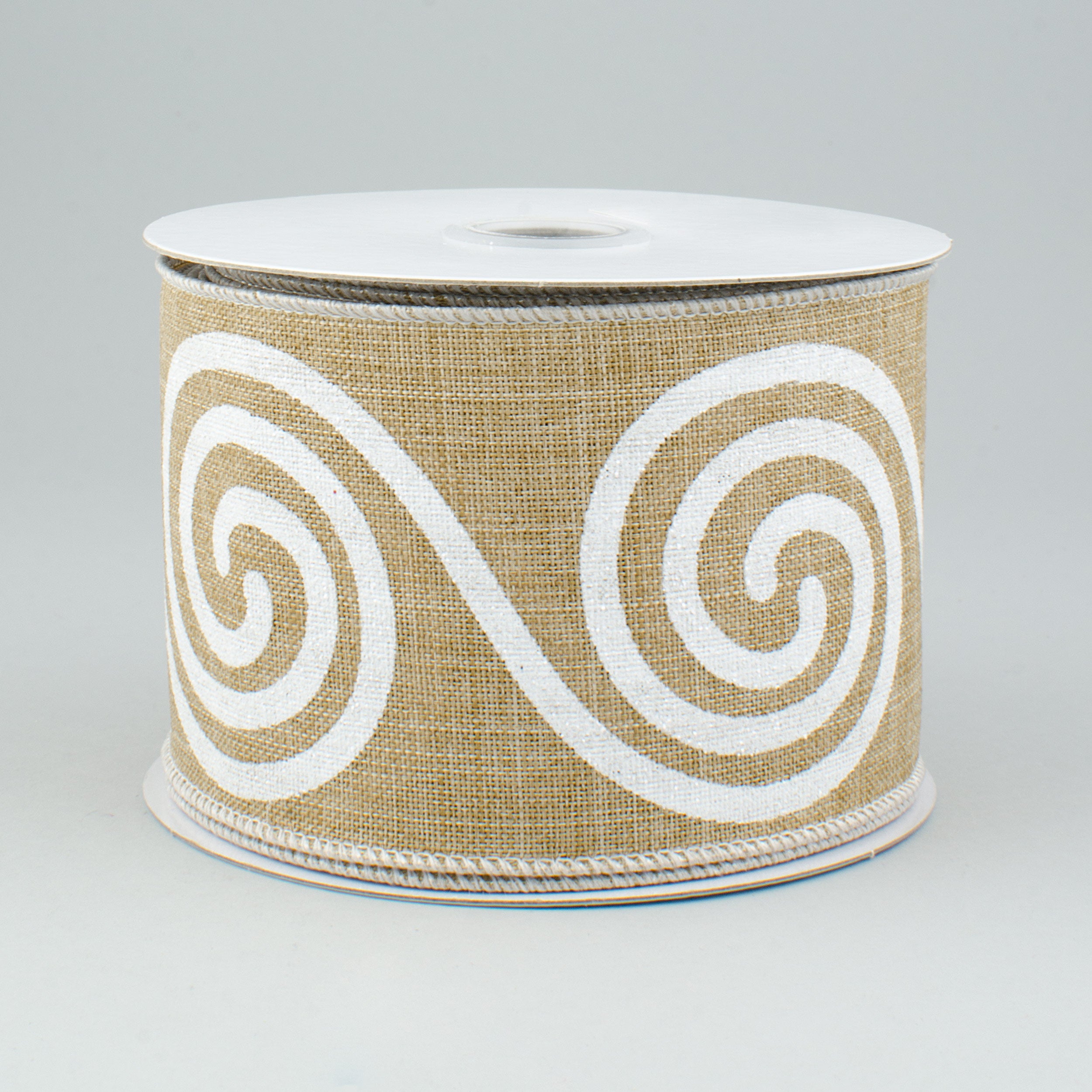 2.5" Glitter Large Swirl Ribbon: Beige & White (10 Yards)