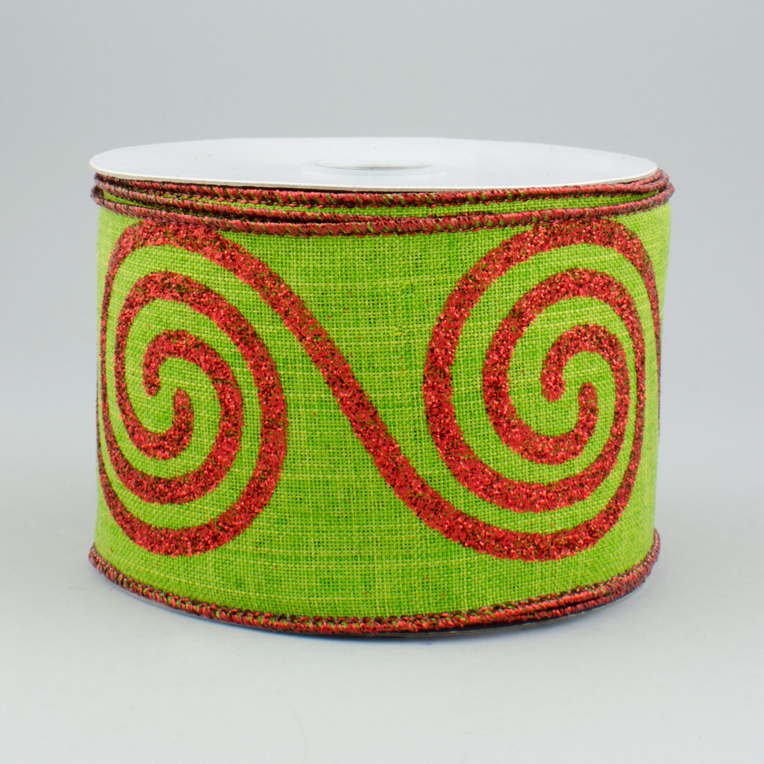 2.5" Glitter Large Swirl Ribbon: Fresh Green & Red (10 Yards)