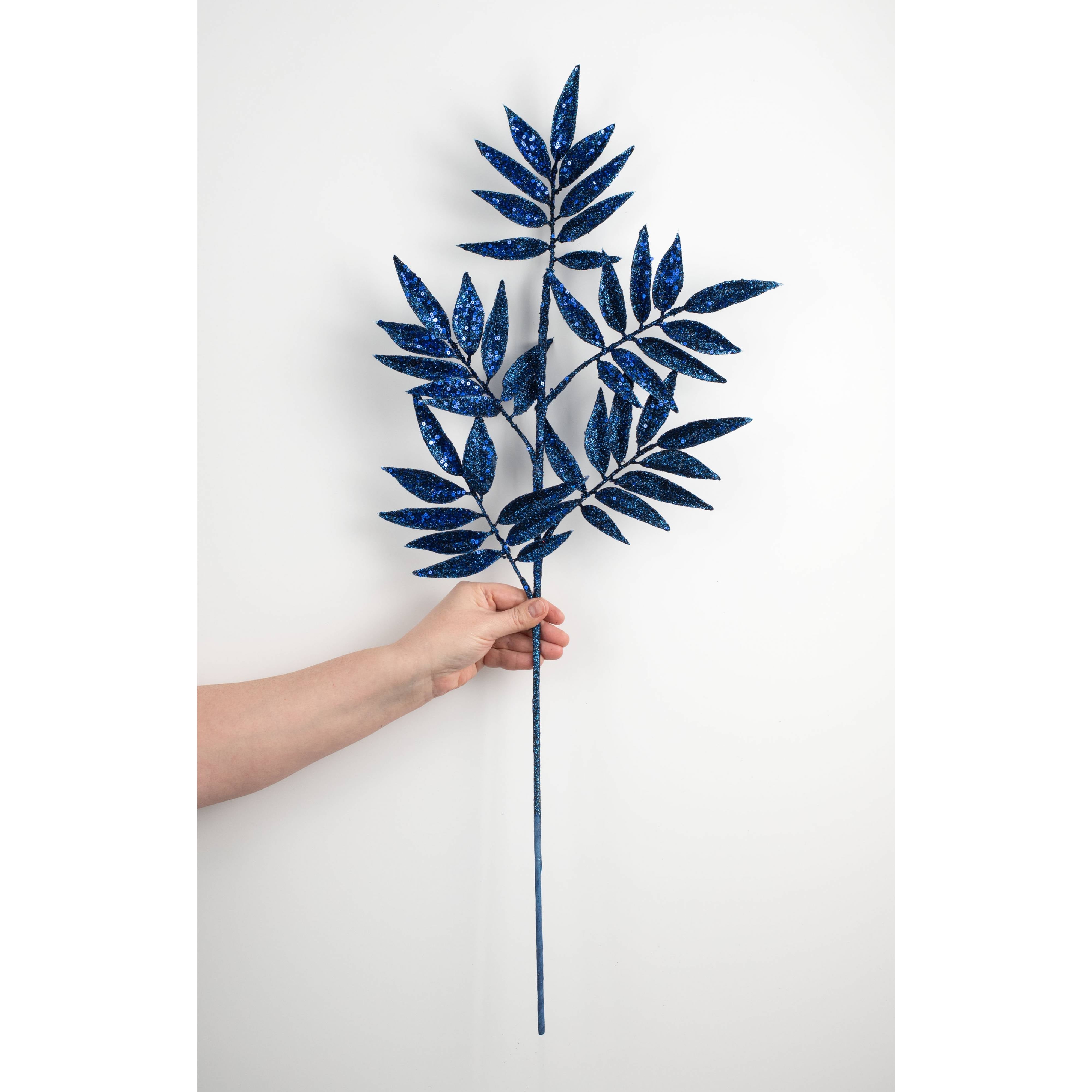 31" Glitter Leaf Spray: Midnight Blue detail photo 3