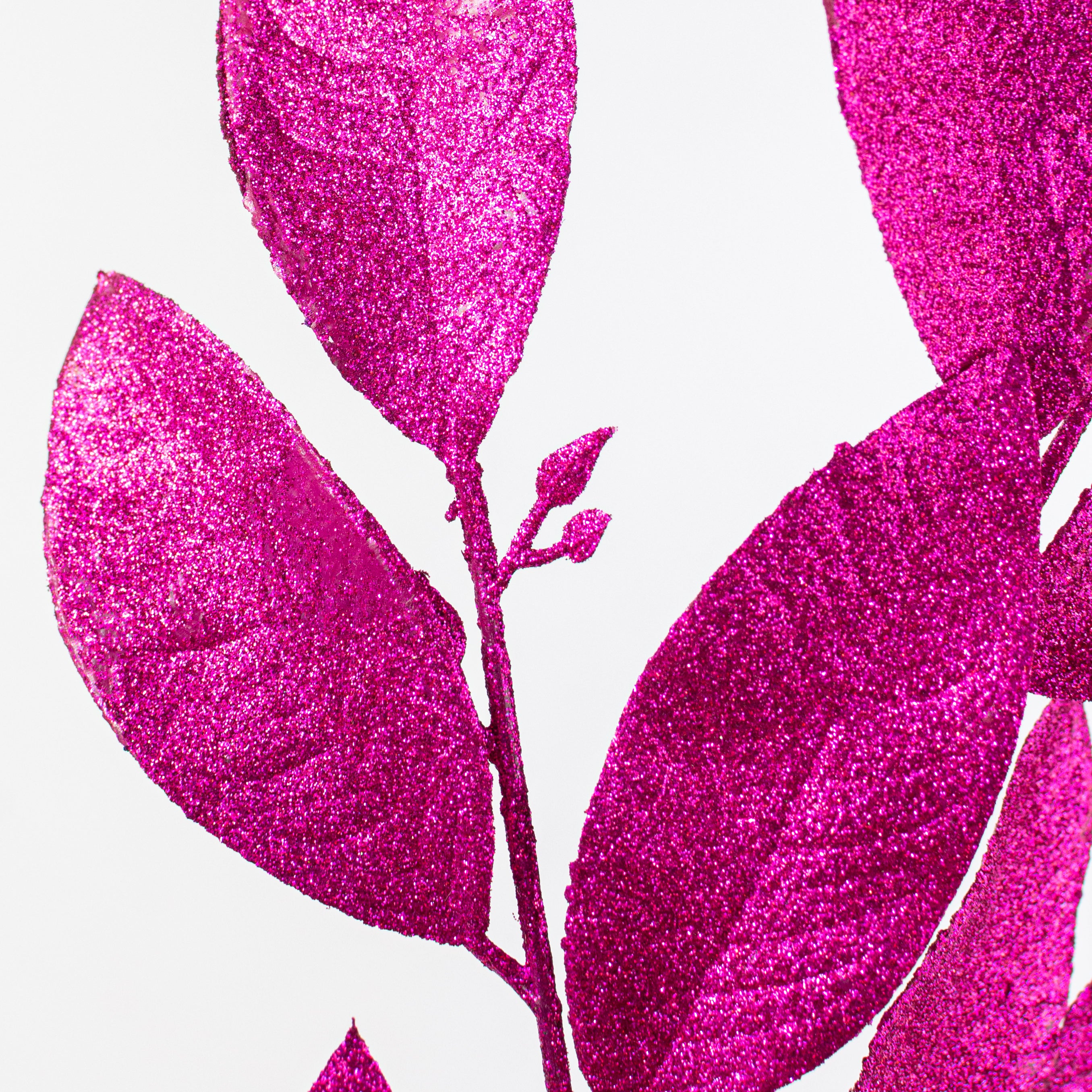 30" Glitter Leaves Spray: Fuchsia Hot Pink Lifestyle Photo