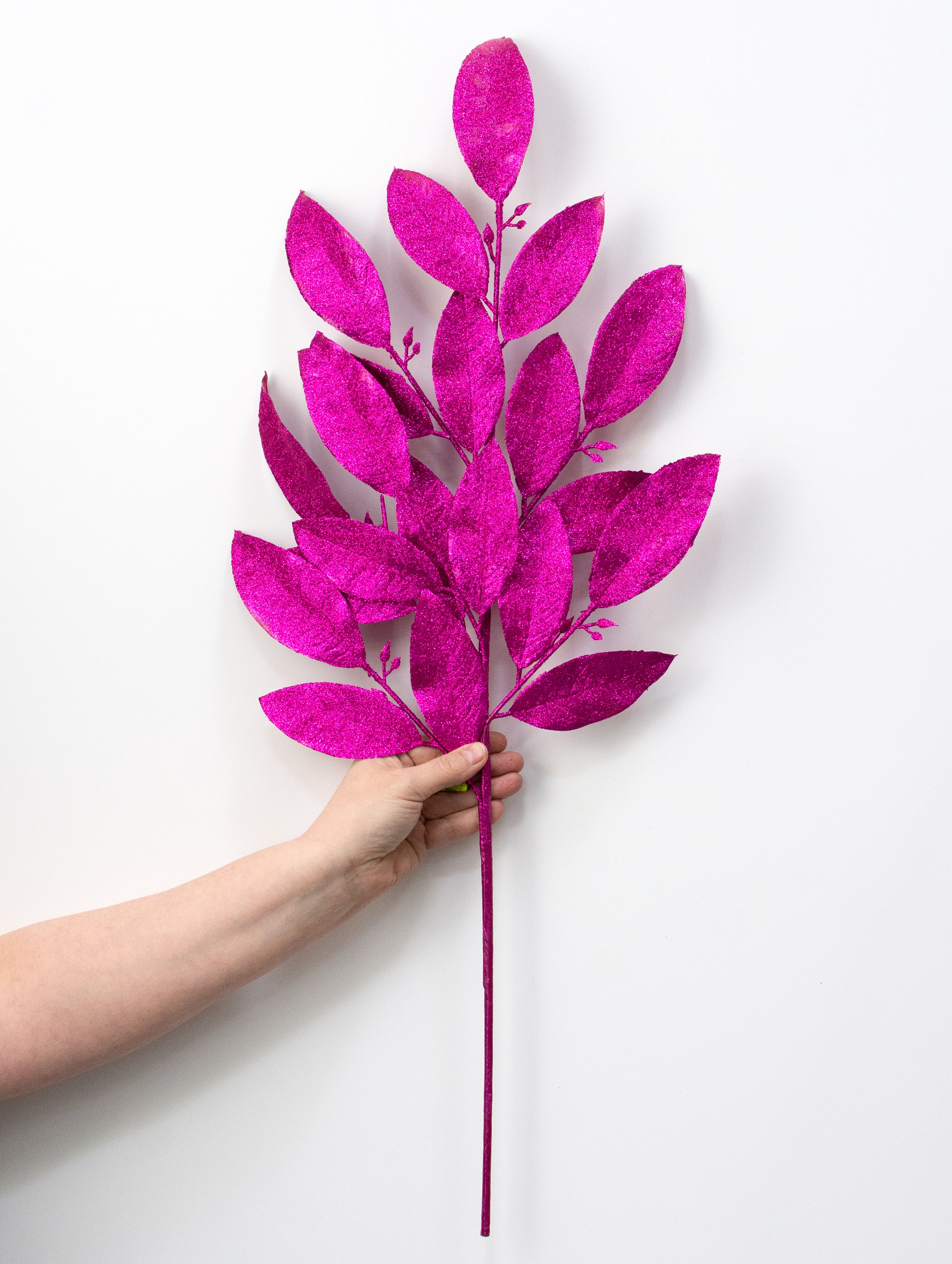30" Glitter Leaves Spray: Fuchsia Hot Pink detail photo 3