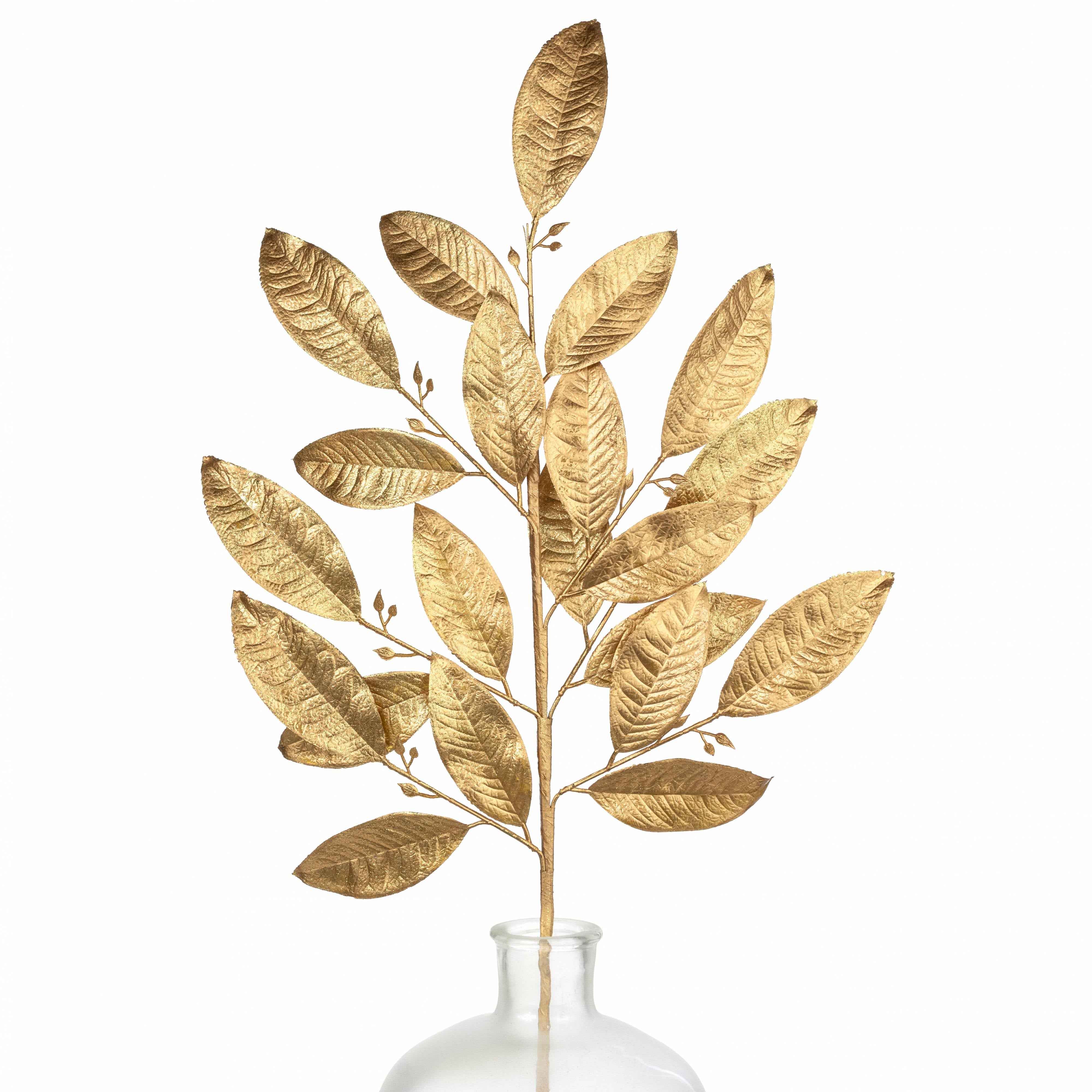 30" Glitter Leaves Spray: Gold Item Number: 86008GD