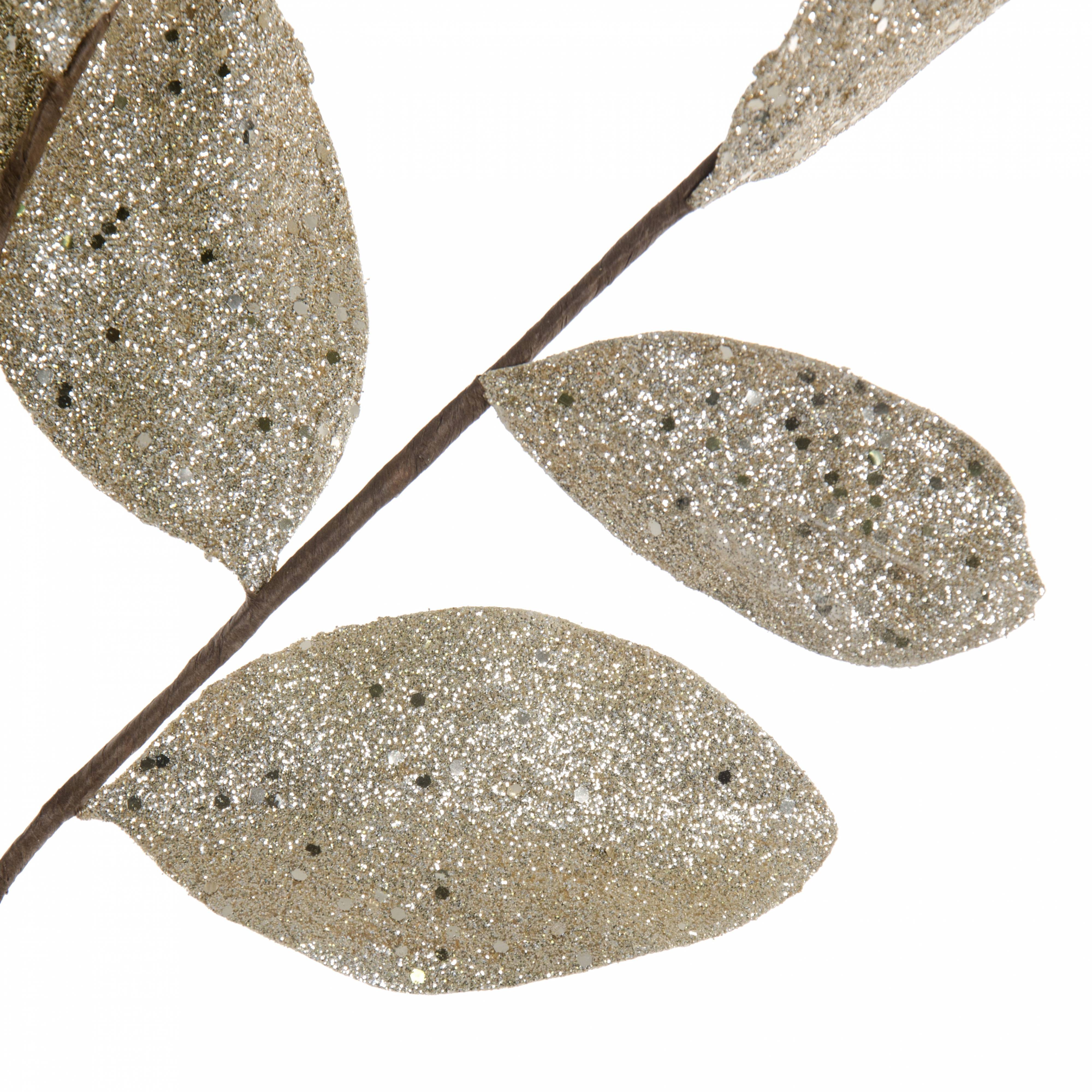 36" Glitter Magnolia Leaf Spray: Metallic Platinum Silver Lifestyle Photo