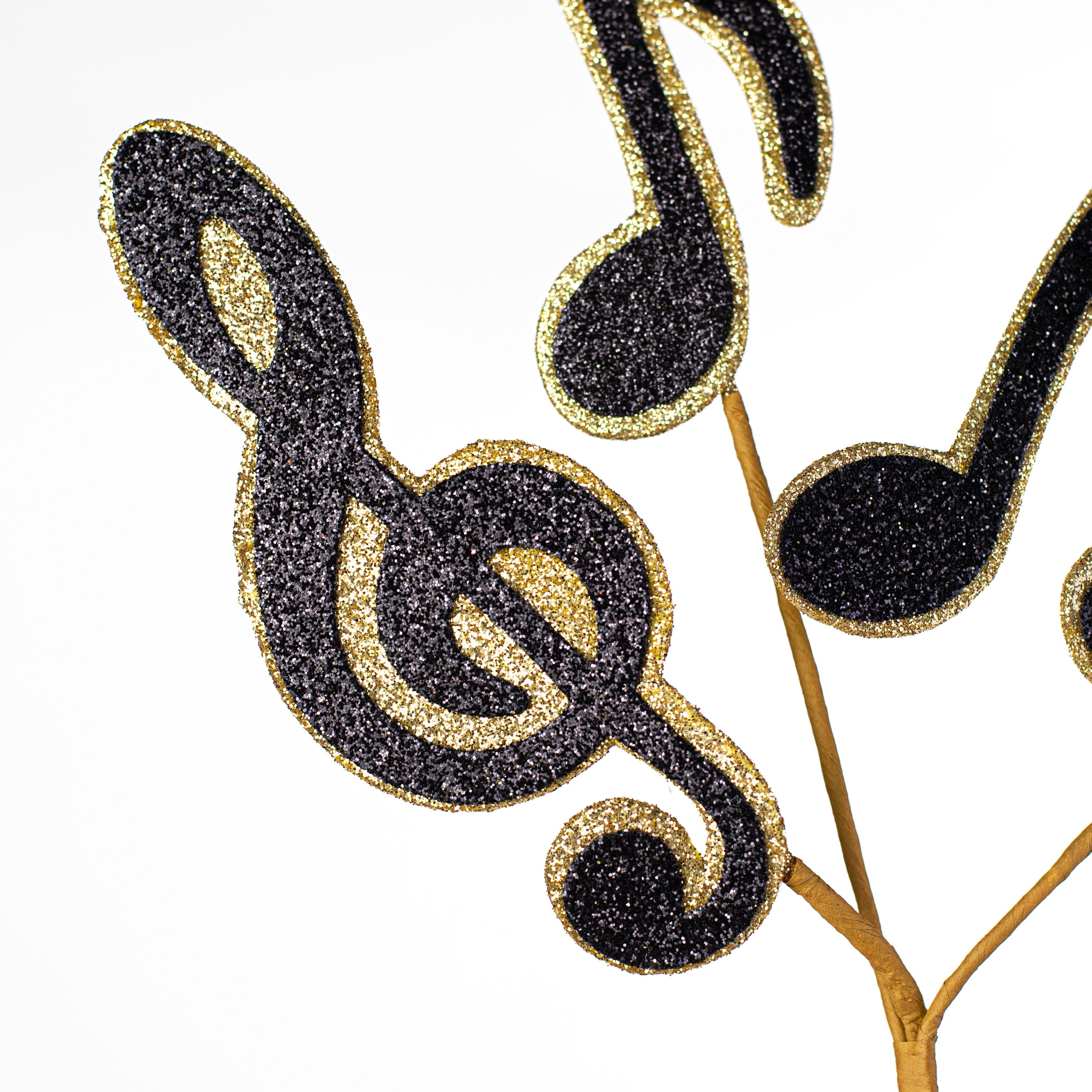 9" Glitter Music Note Spray: Black & Gold detail photo 3