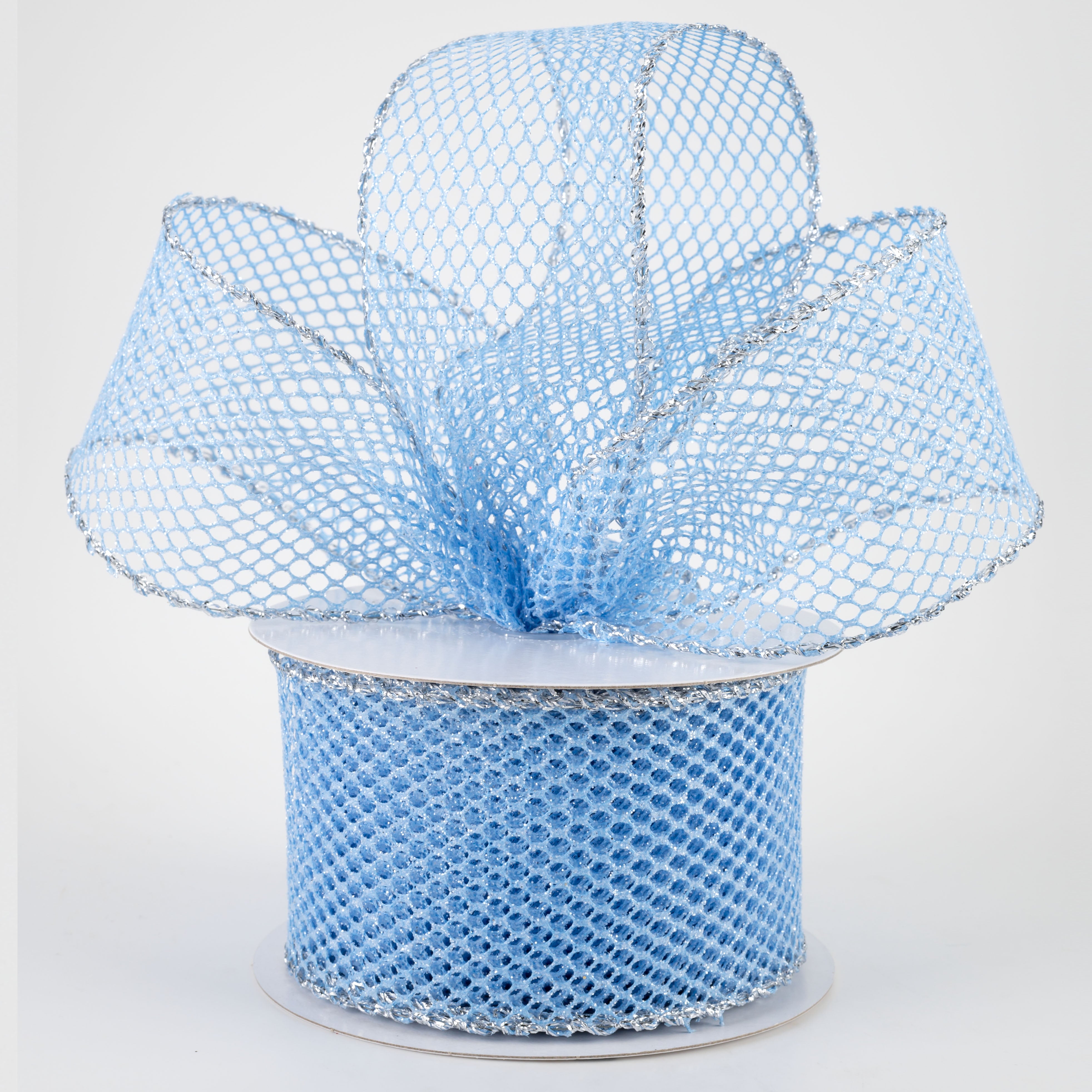 2.5" Glitter Netting Ribbon: Periwinkle with Silver Edge (10 Yards) Lifestyle Photo