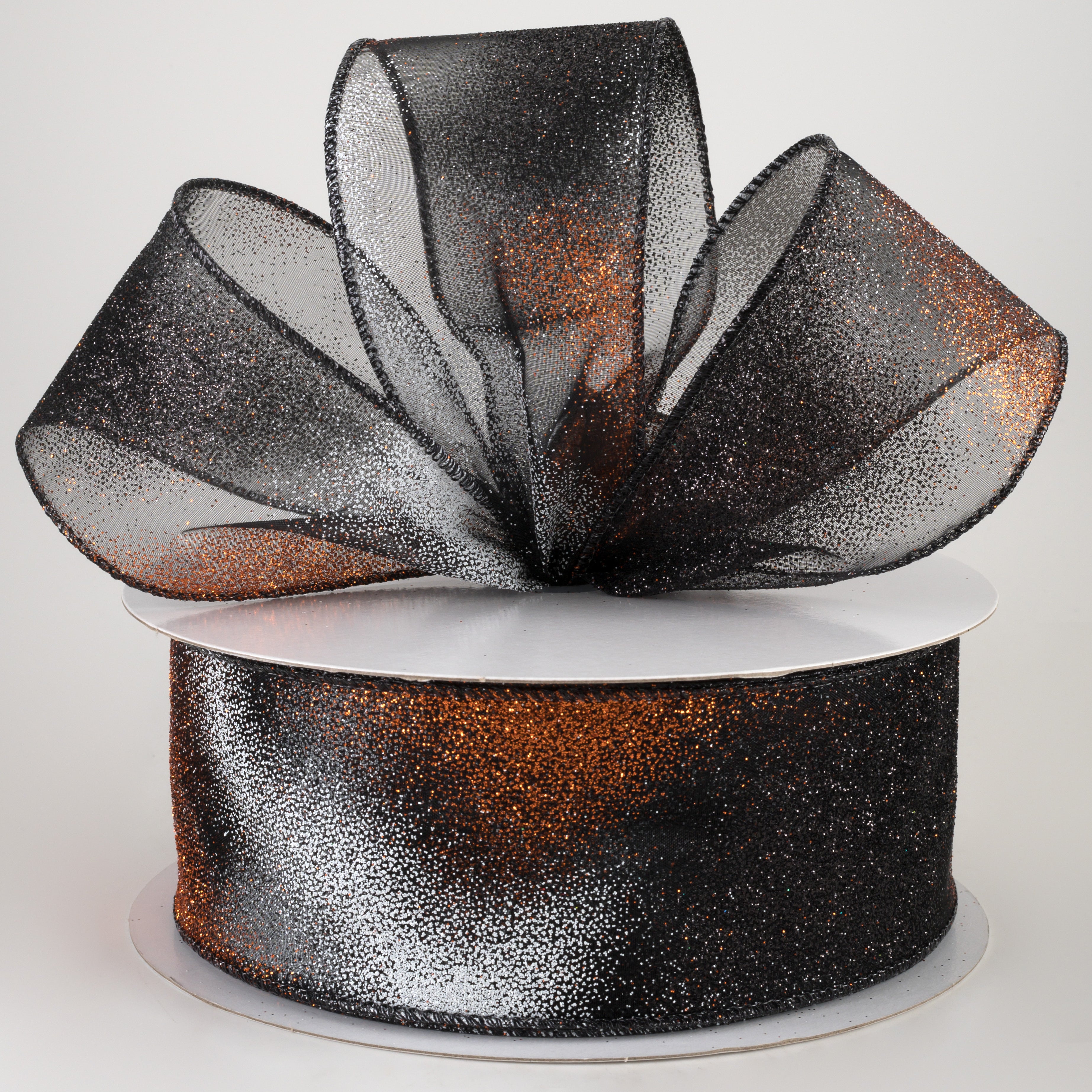 2.5" Glitter Ombré Sheer Ribbon: Black, Orange, White (50 Yards) Lifestyle Photo