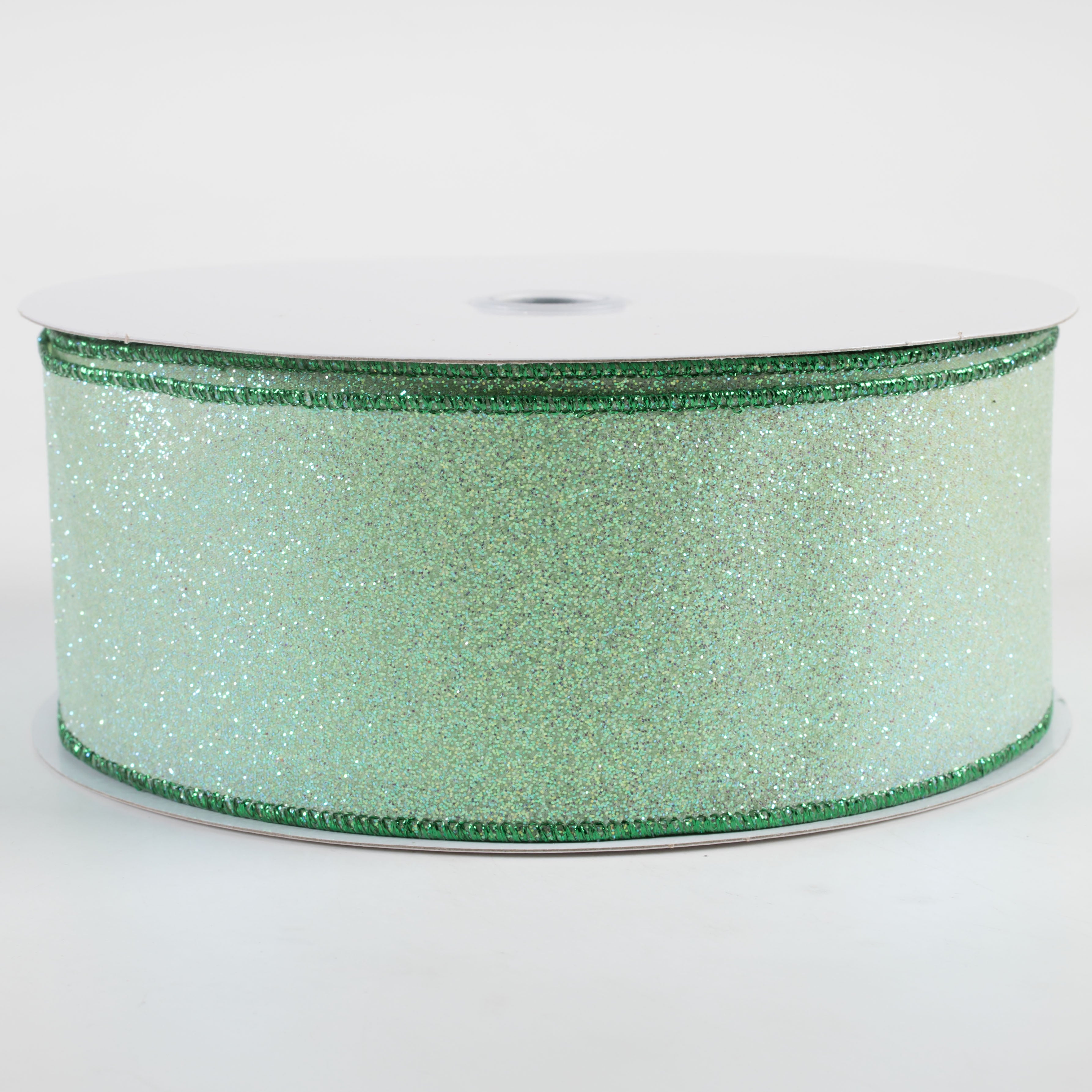 2.5" Glitter On Fabric Ribbon: Green (50 Yards)