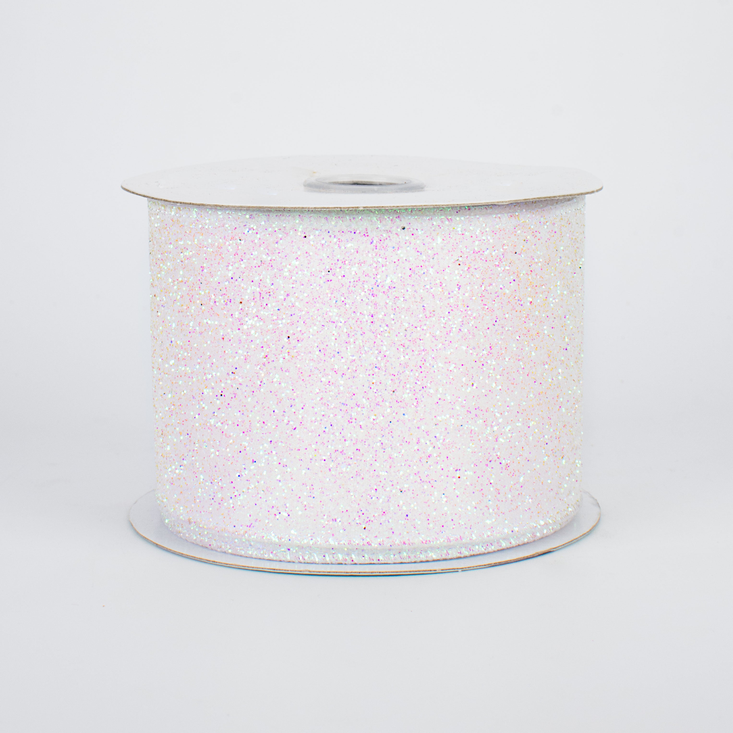 2.5" Glitter On Fabric Ribbon: Iridescent White (10 Yards)